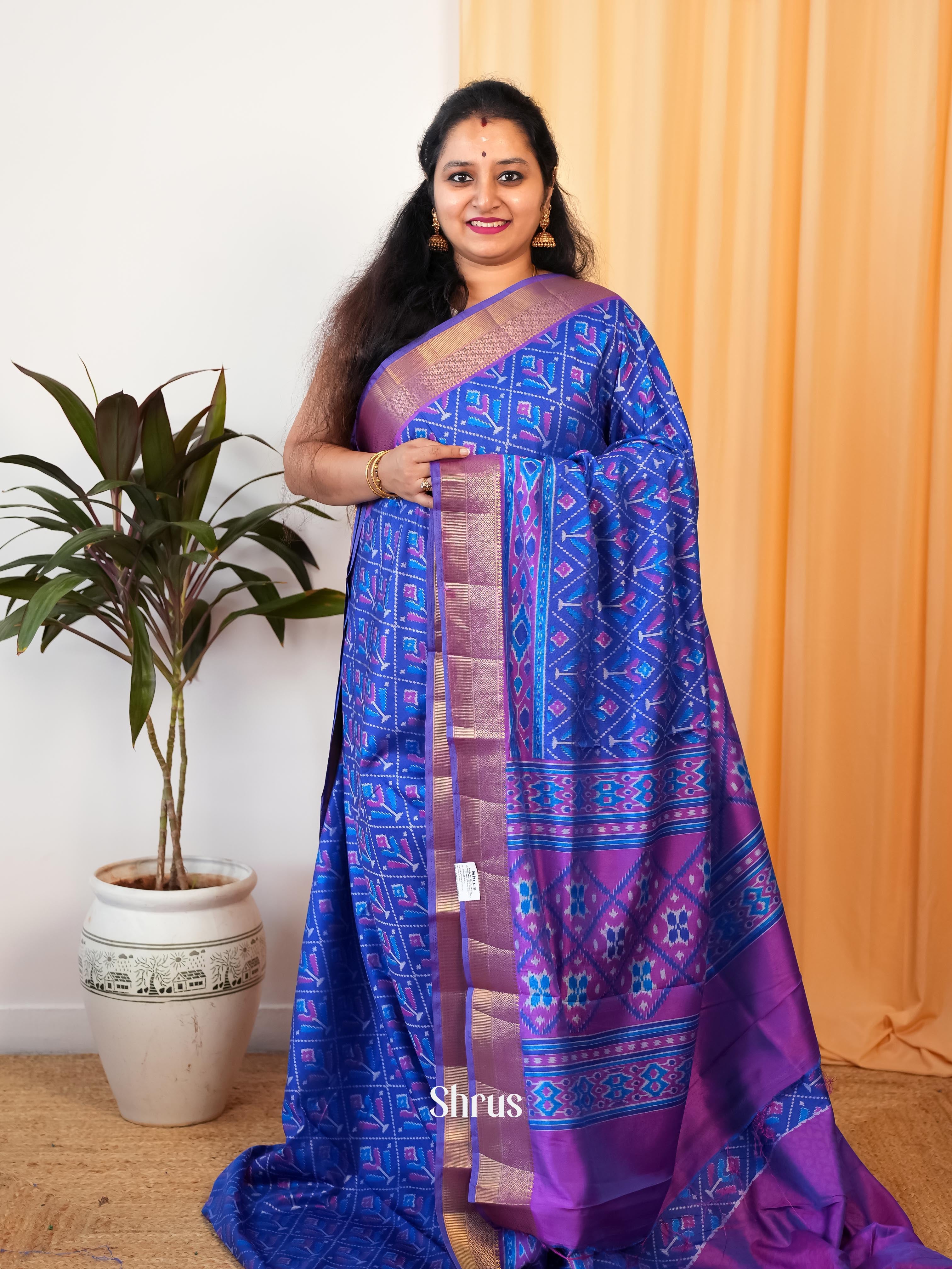 Blue & Purple - Semi Patola Saree - Shop on Shrus.com