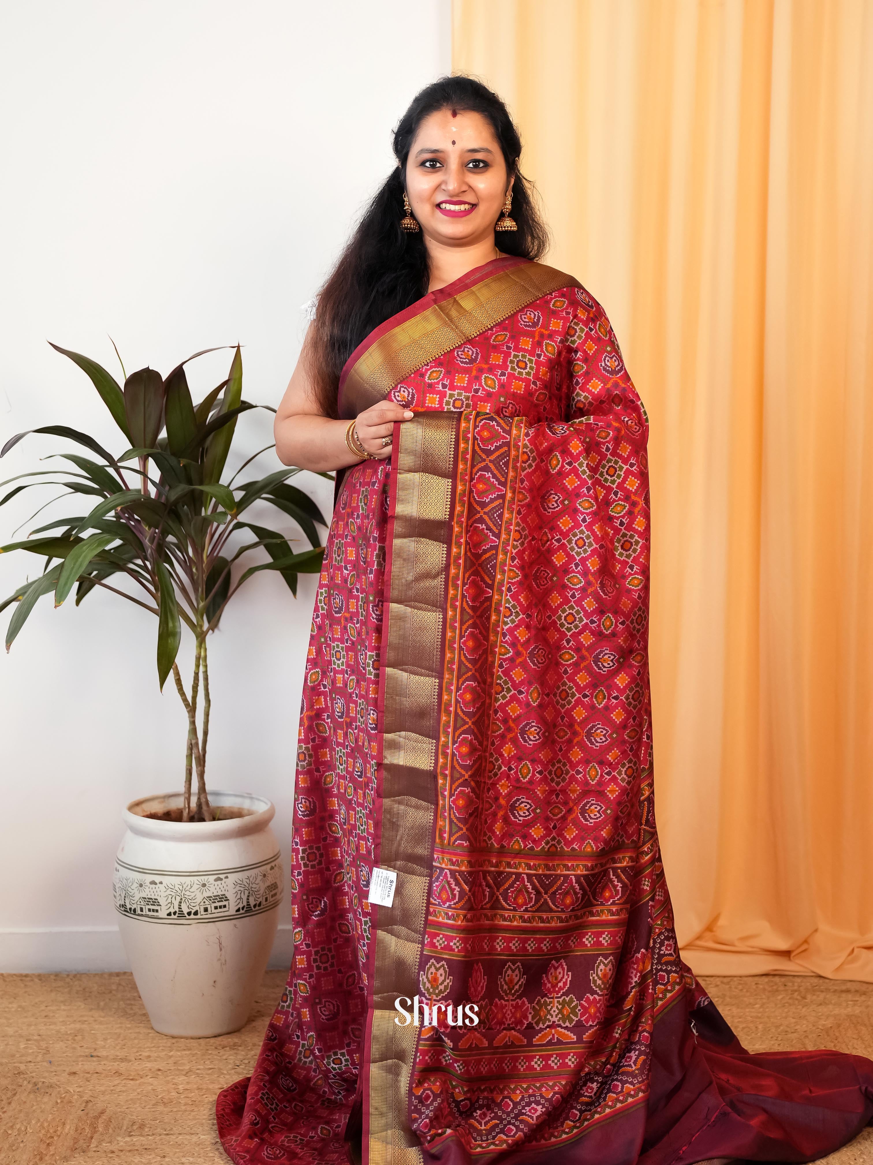 Red & Maroon - Semi Patola Saree - Shop on Shrus.com