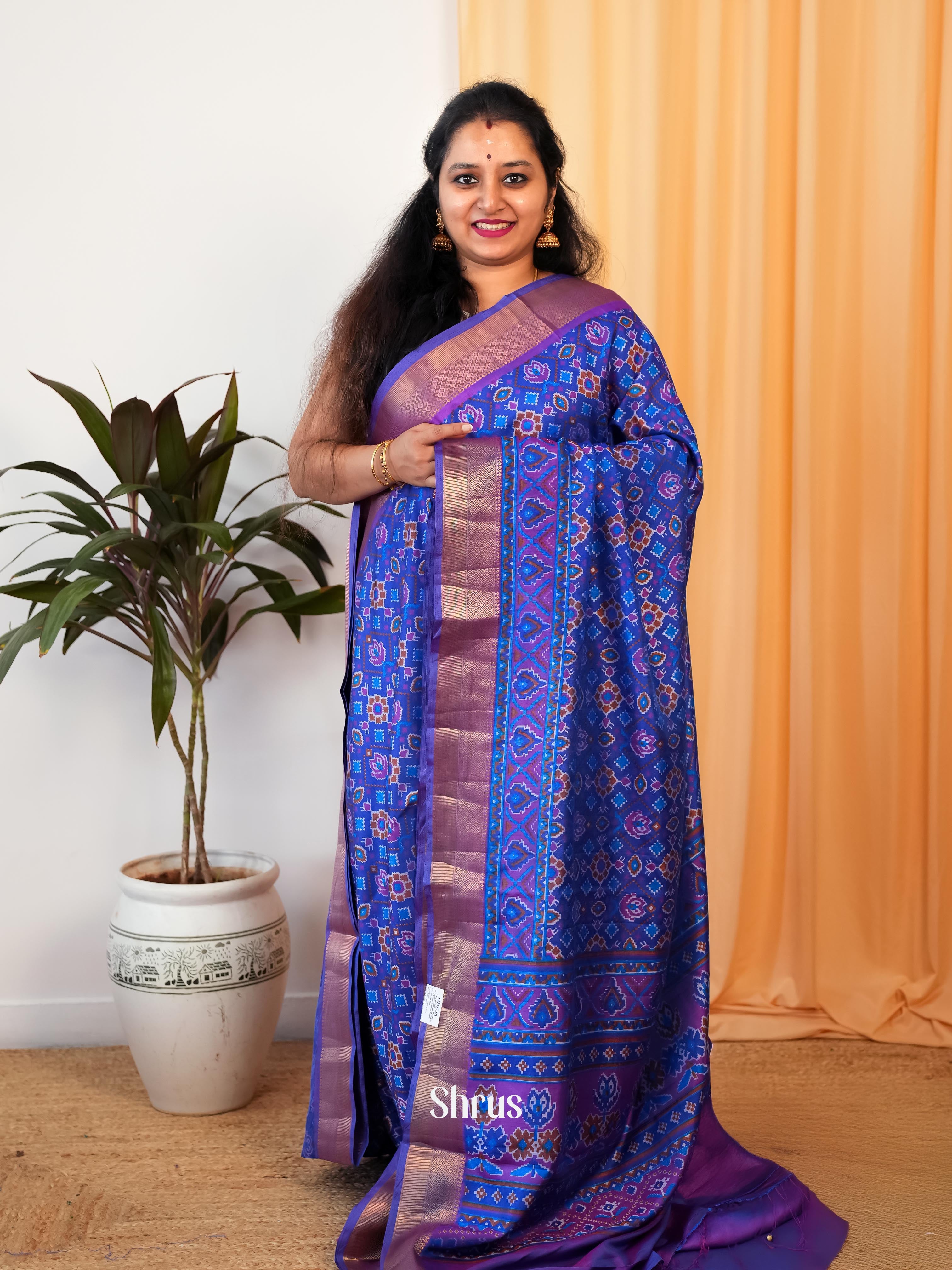 Blue & Purple - Semi Patola Saree - Shop on Shrus.com