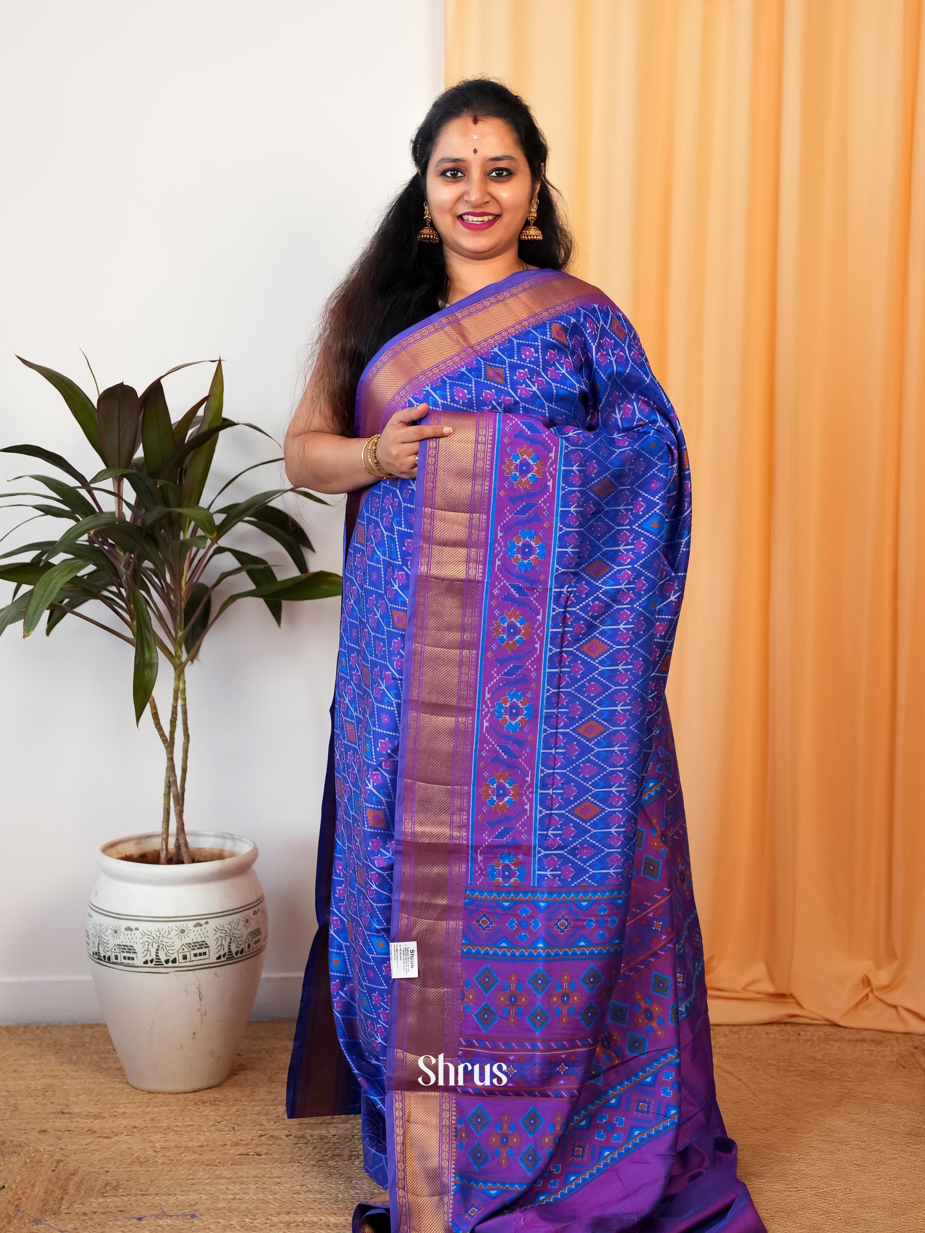 Blue & Purple- Semi Patola Saree - Shop on Shrus.com