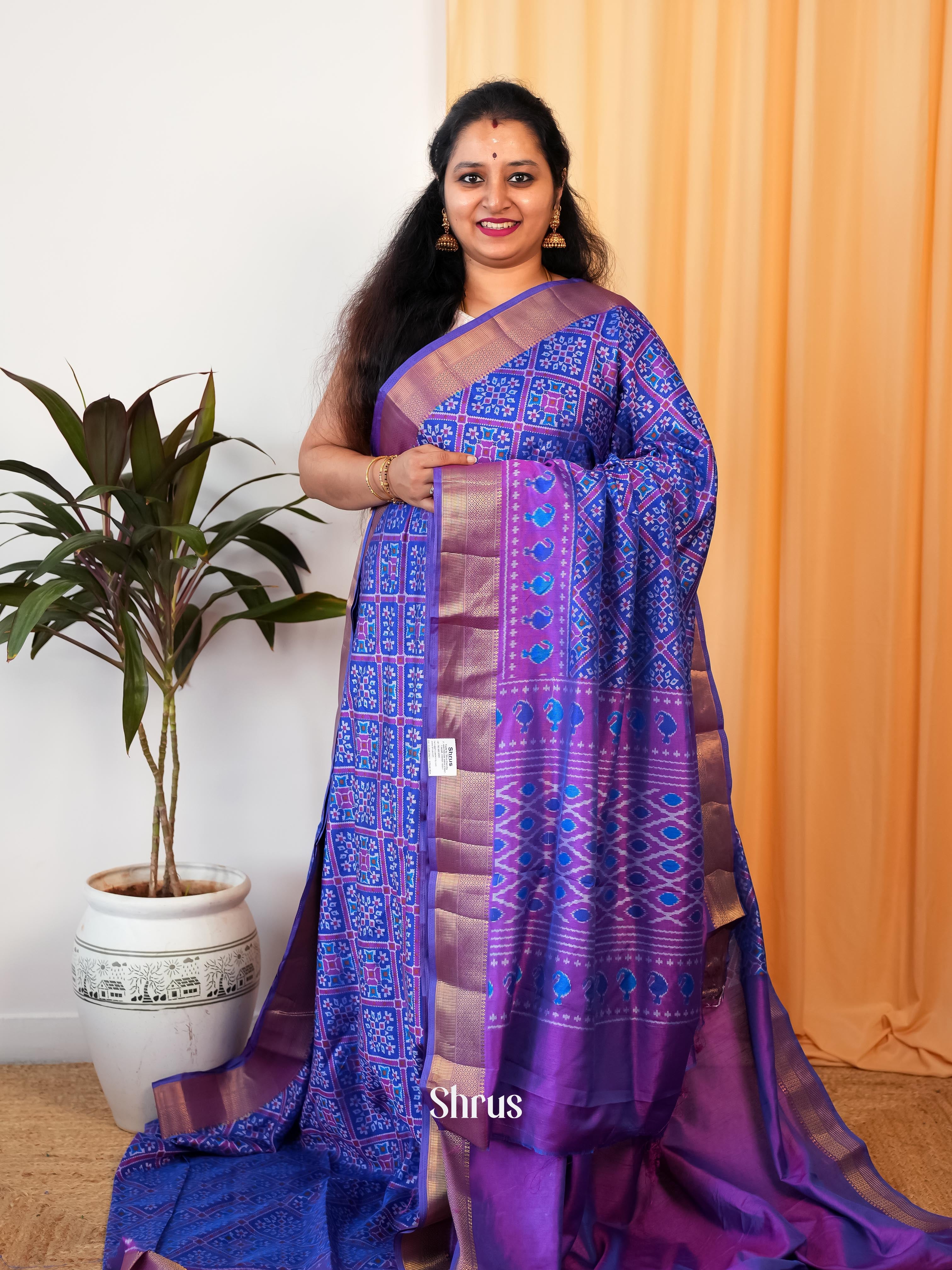 Blue & Purple - Semi Patola Saree - Shop on Shrus.com