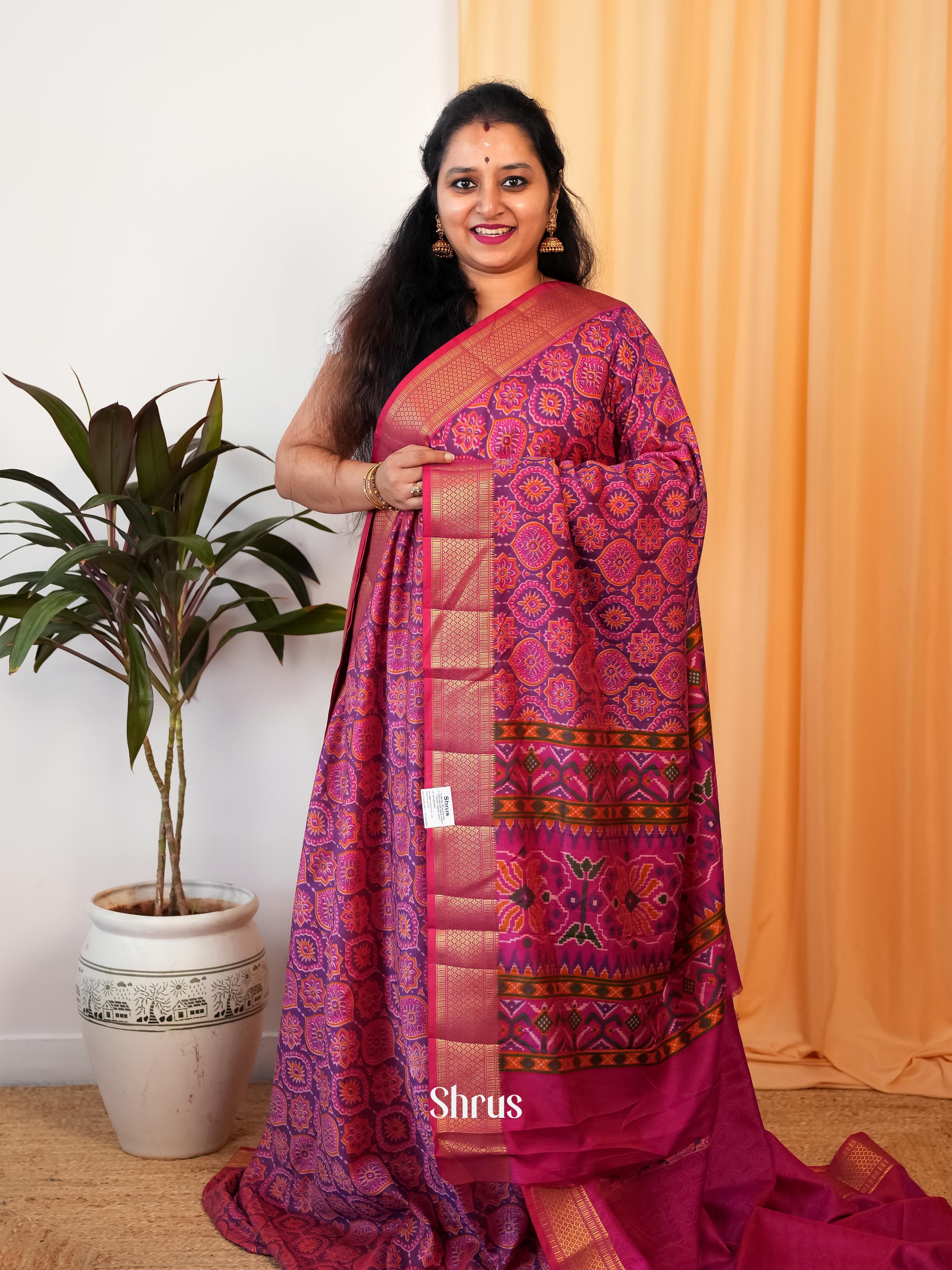 Purple & Pink - Semi Patola Saree - Shop on Shrus.com