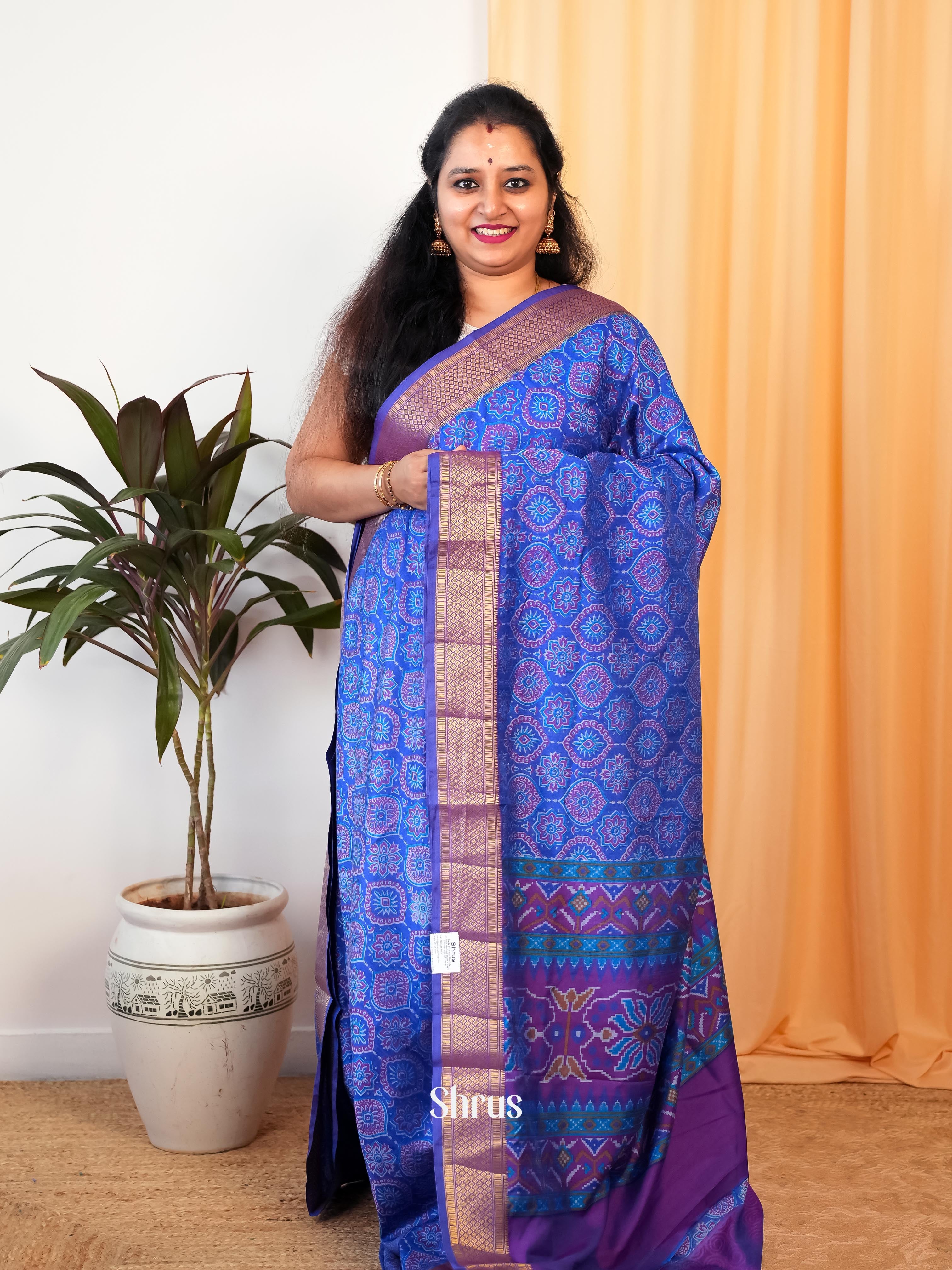 Blue & Purple - Semi Patola Saree - Shop on Shrus.com