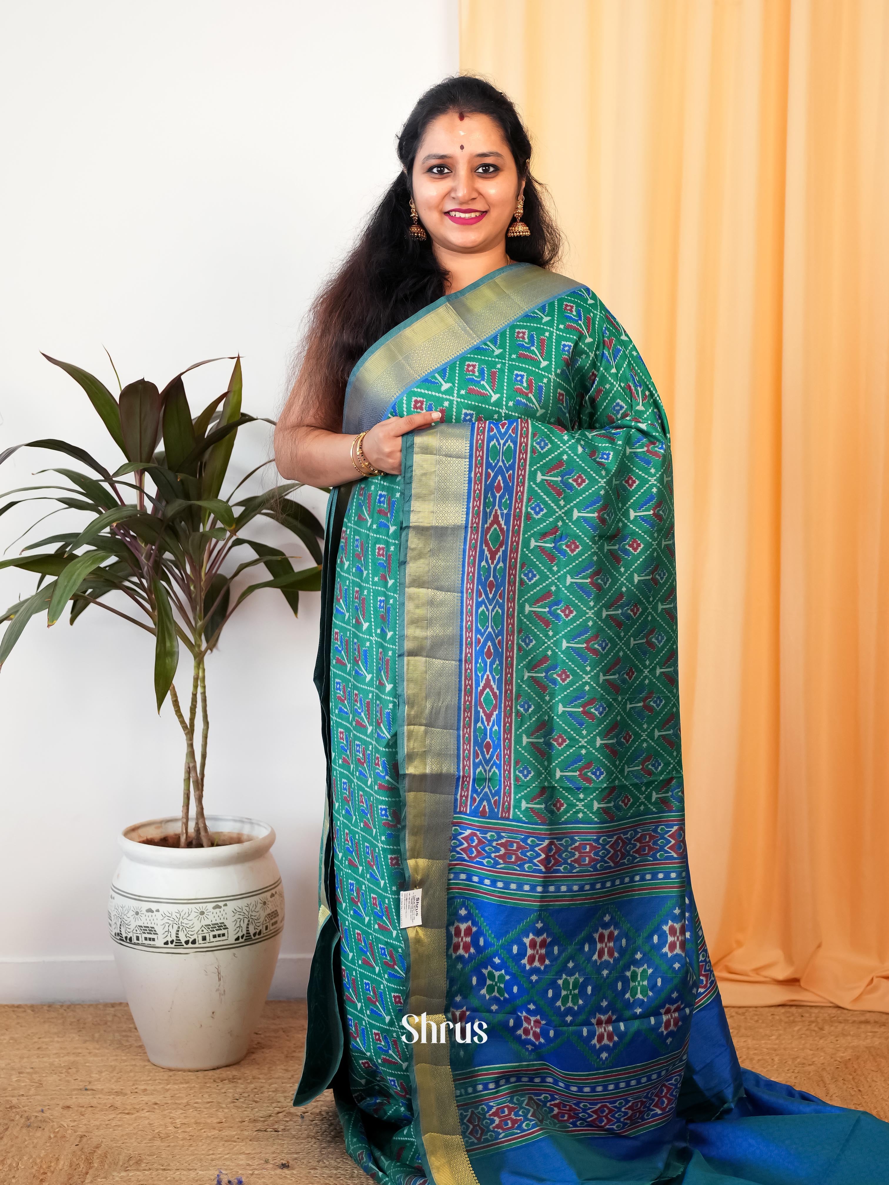 Green & Blue - Semi Patola Saree - Shop on Shrus.com