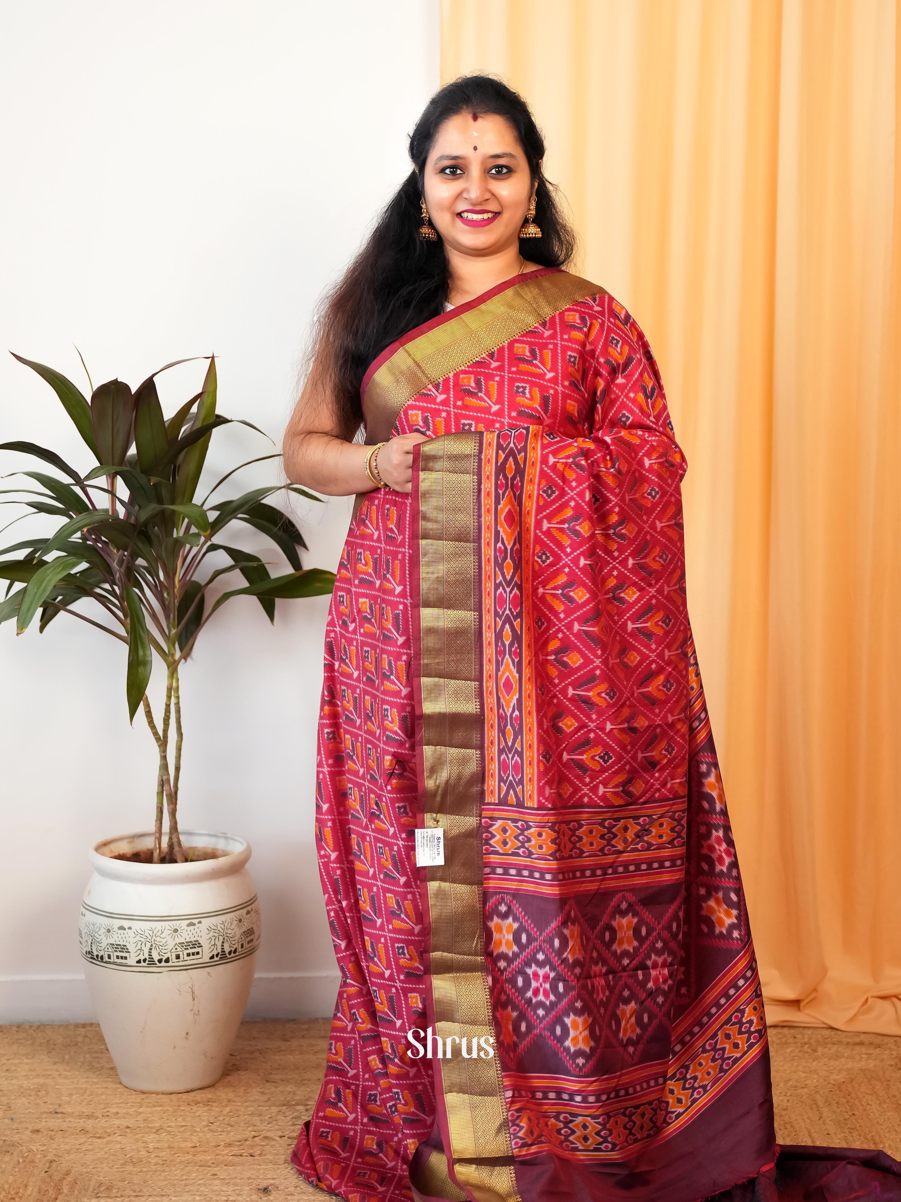 Red & Maroon - Semi Patola Saree - Shop on Shrus.com