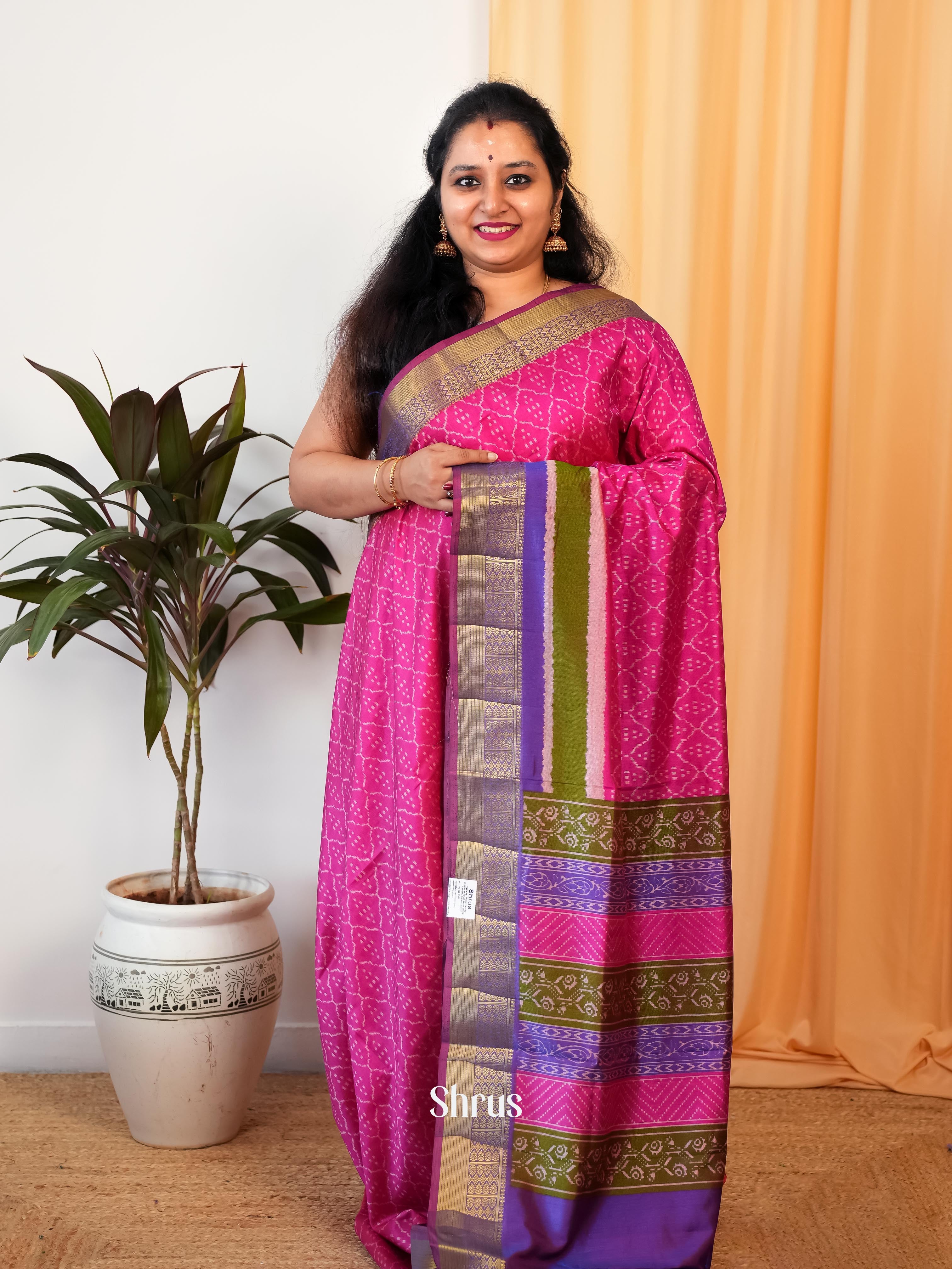 Pink & Purple - Semi Patola Saree - Shop on Shrus.com