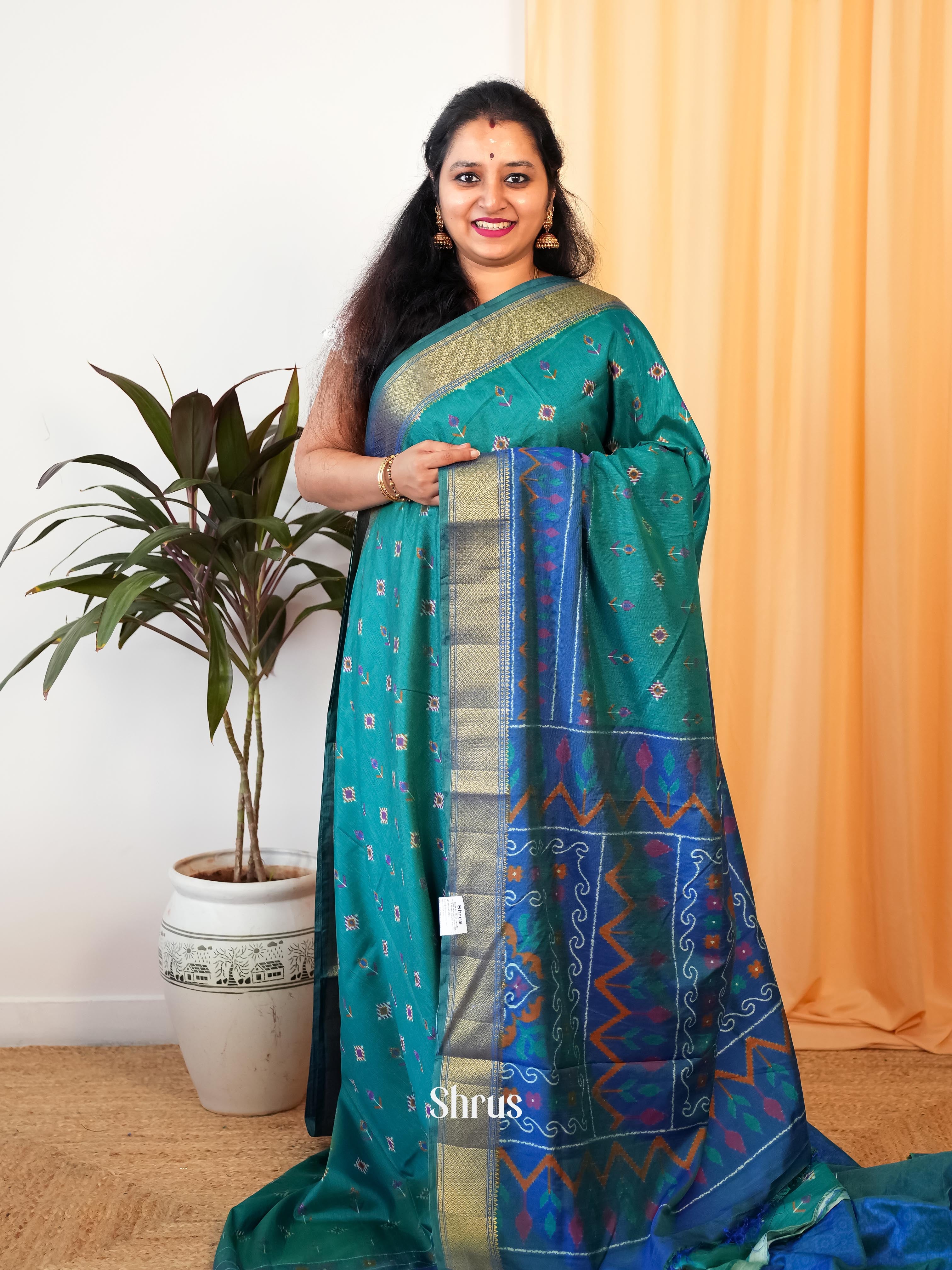Teal & Blue- Semi Patola Saree - Shop on Shrus.com