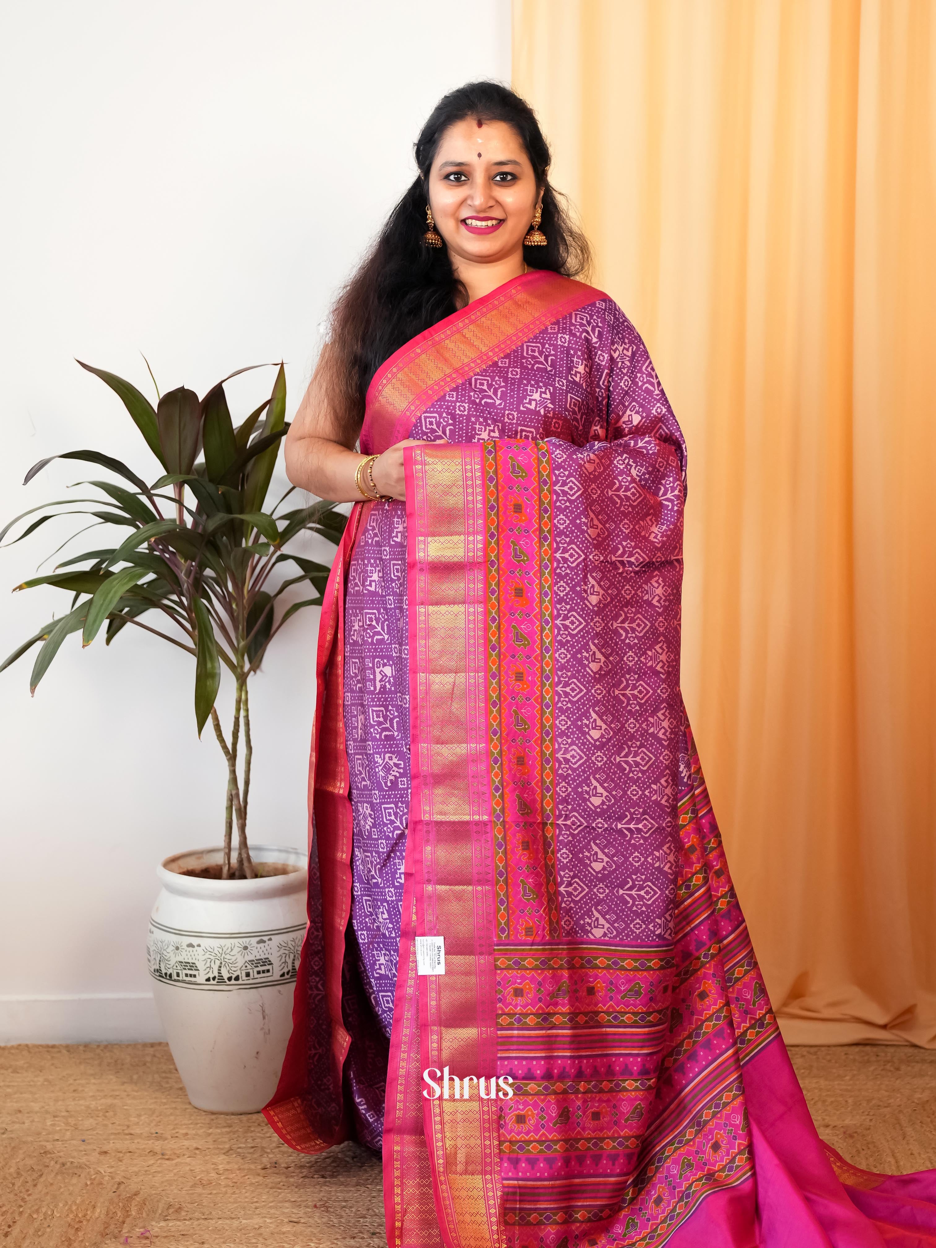 Purple & Pink - Semi Patola Saree - Shop on Shrus.com
