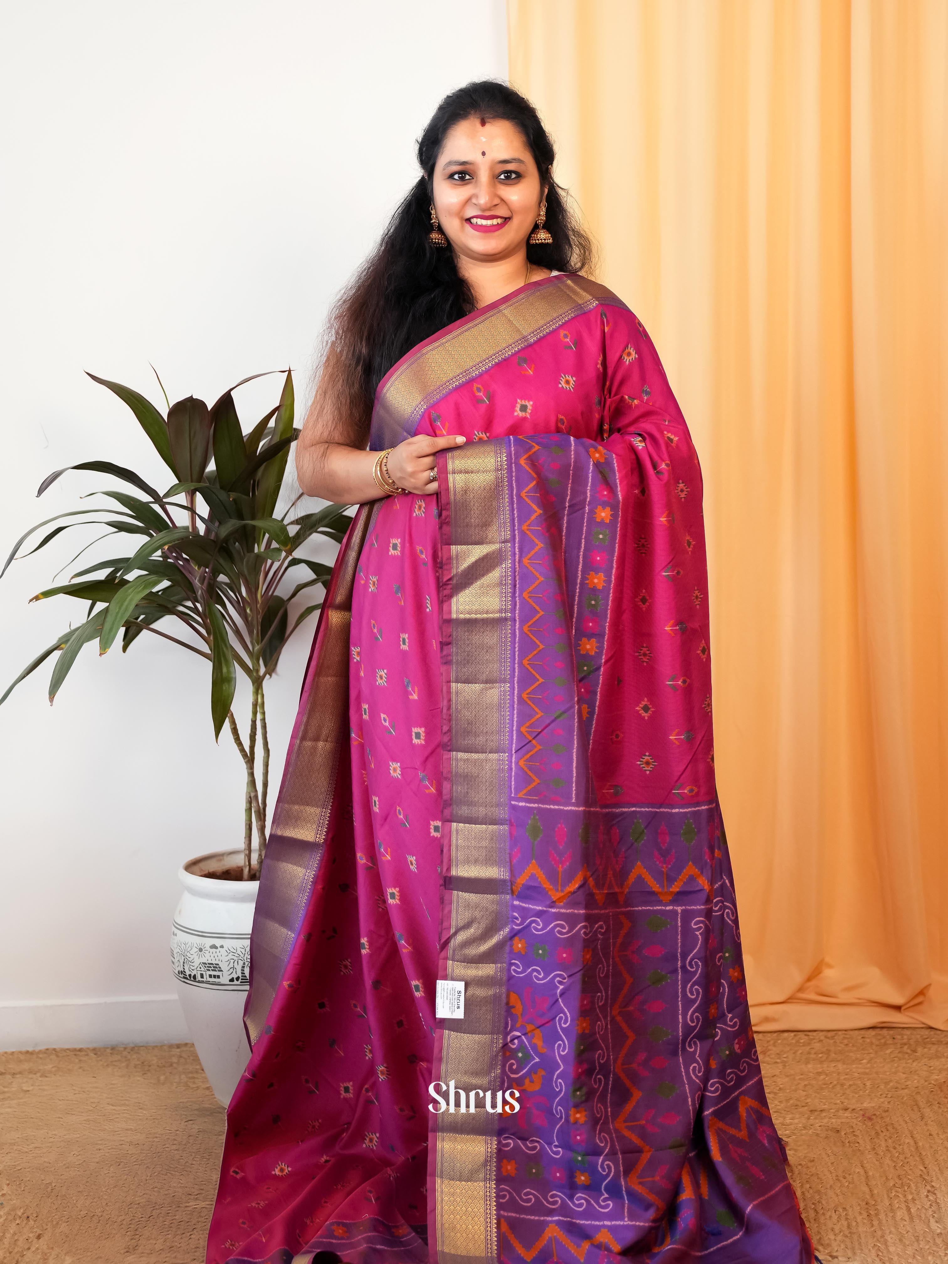 Pink & Purple - Semi Patola Saree - Shop on Shrus.com