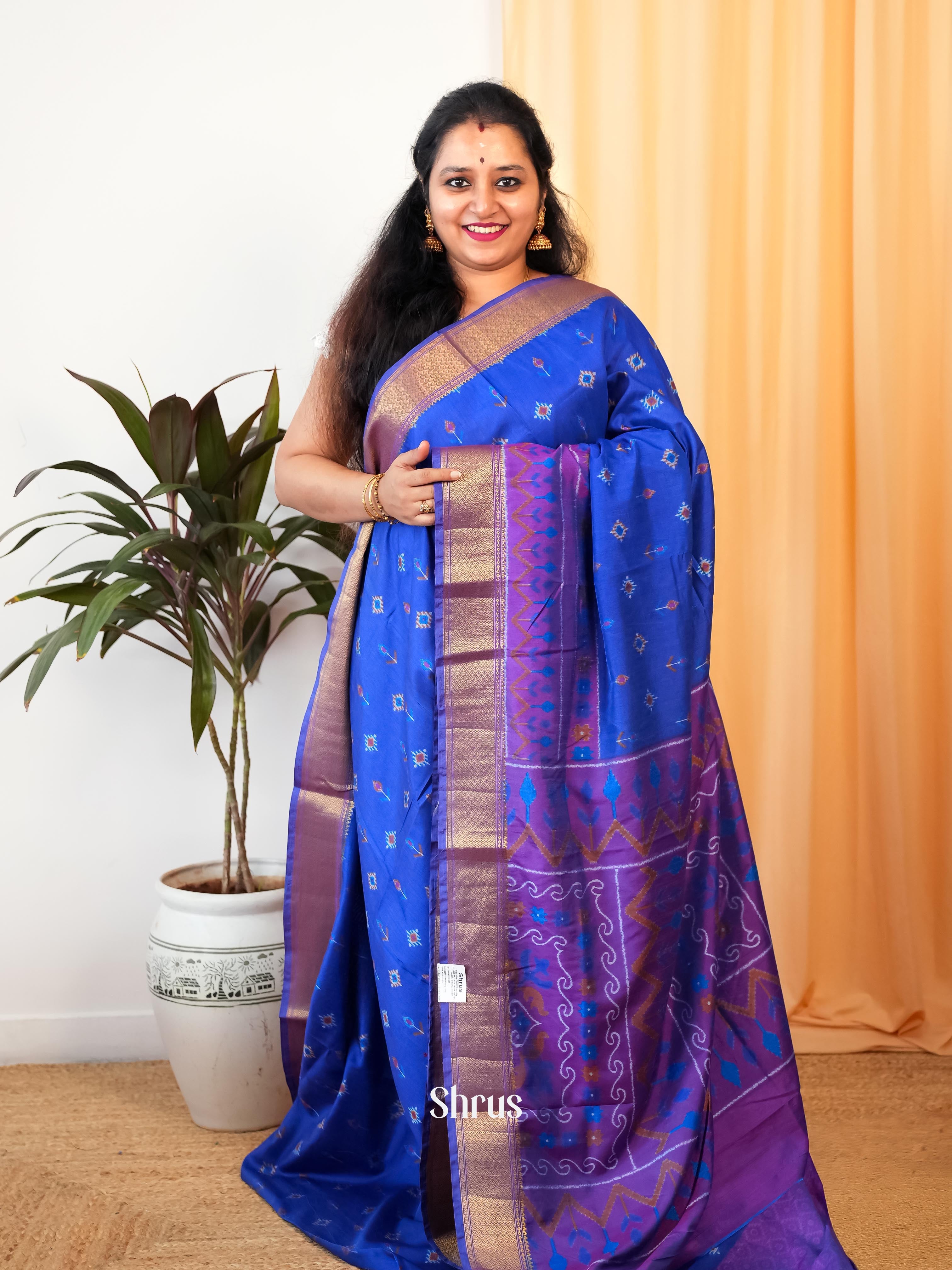 Blue & Purple - Semi Patola Saree - Shop on Shrus.com