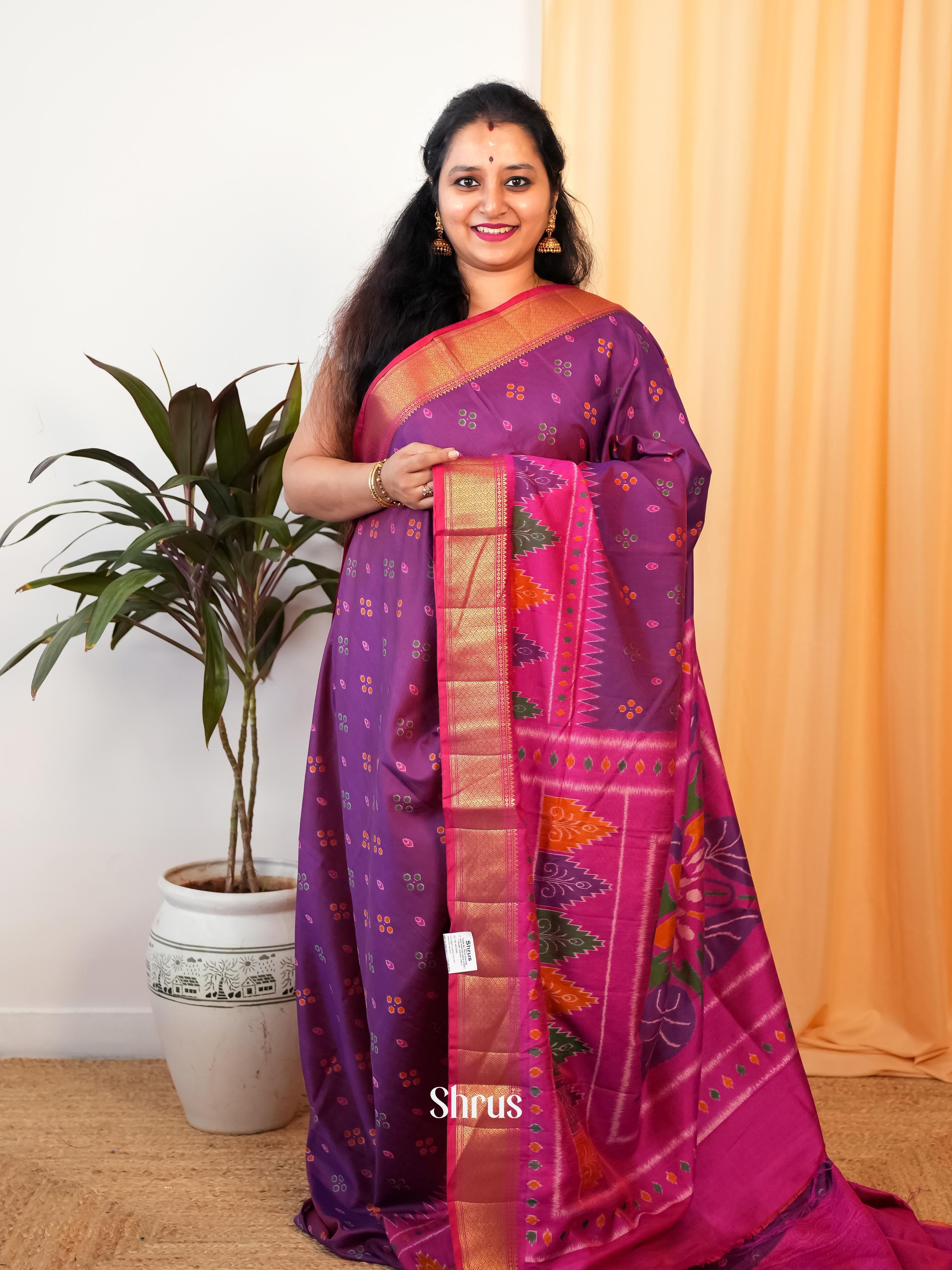 Purple & Pink - Semi Patola Saree - Shop on Shrus.com