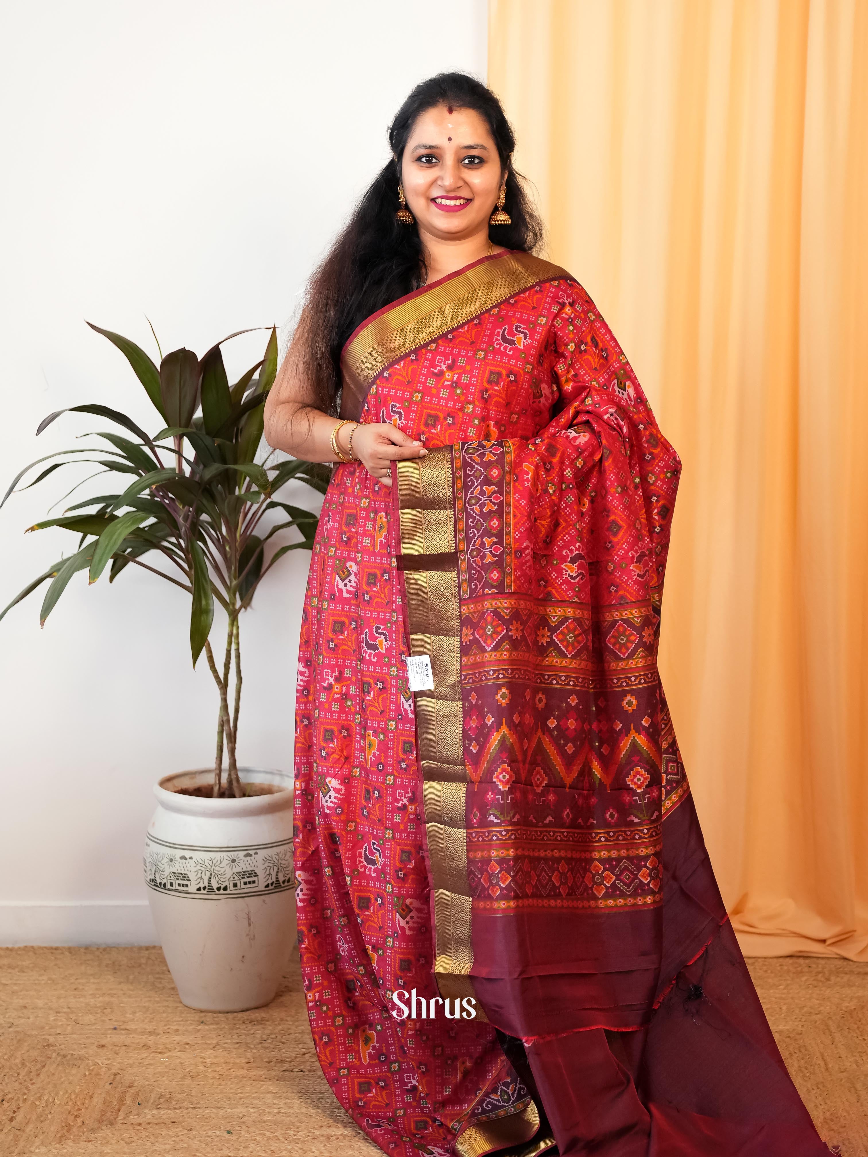 Red & Brown - Semi Patola Saree - Shop on Shrus.com