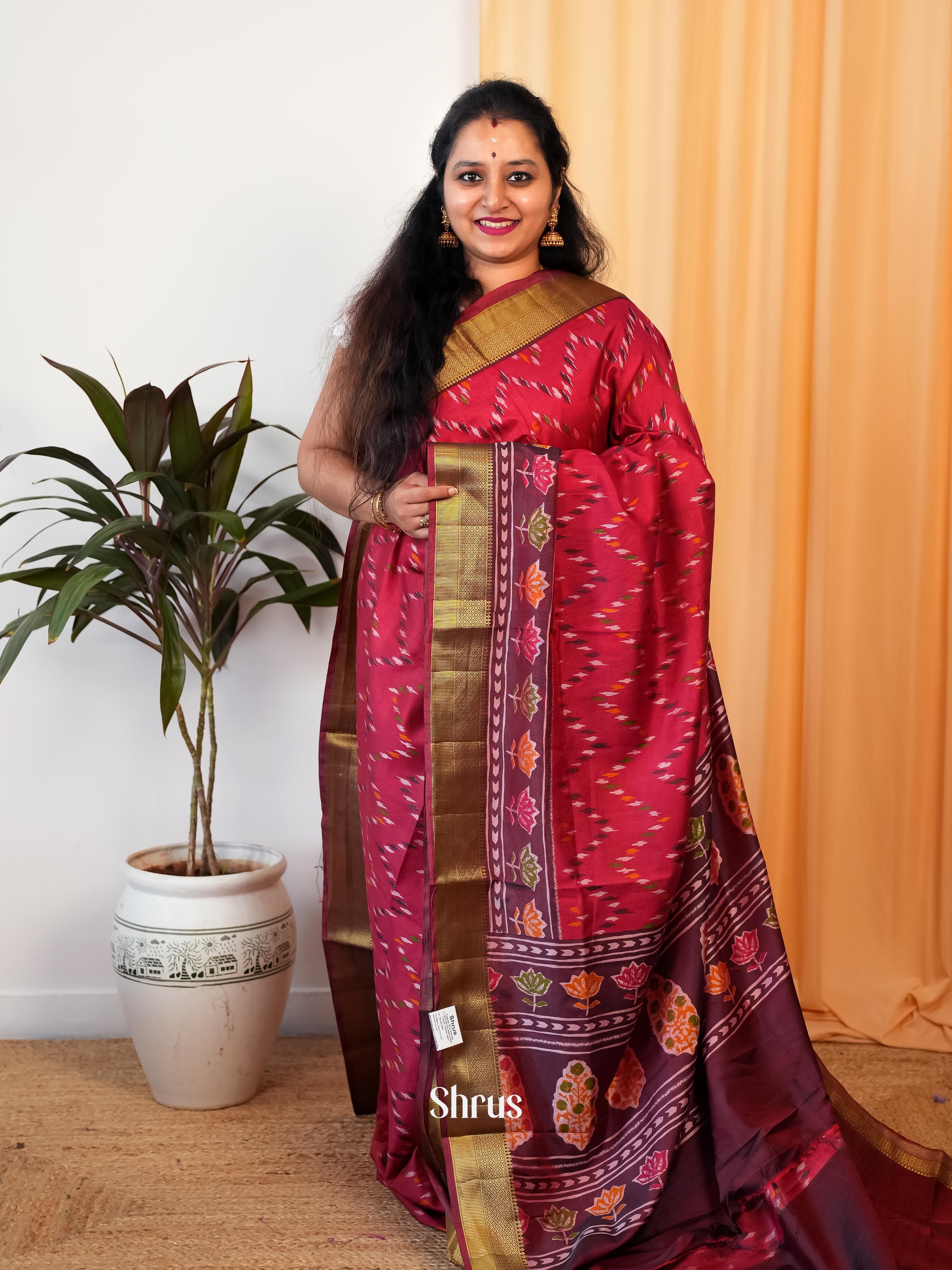 Red & Brown - Semi Patola Saree - Shop on Shrus.com