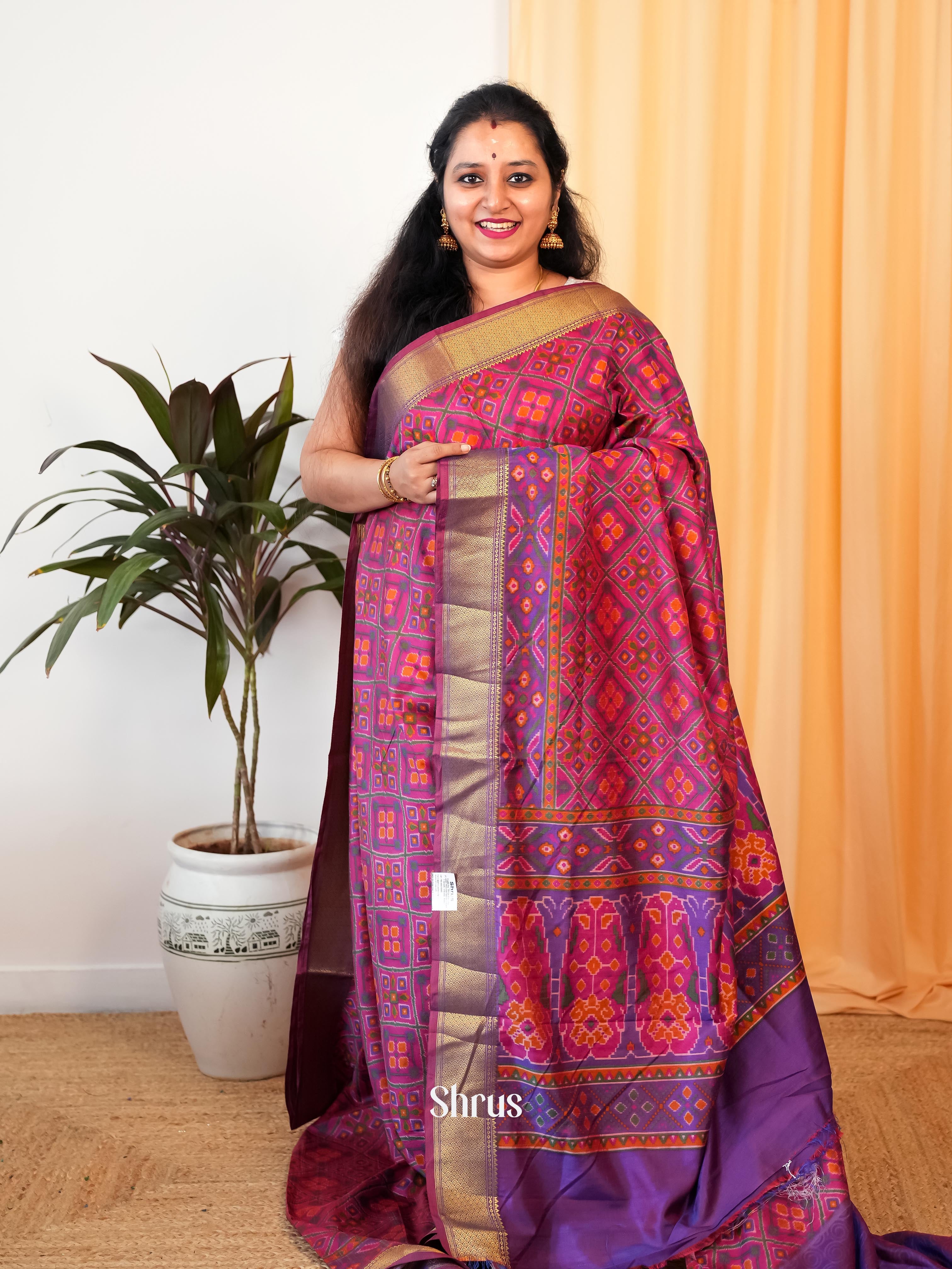 Pink & Purple - Semi Patola Saree - Shop on Shrus.com