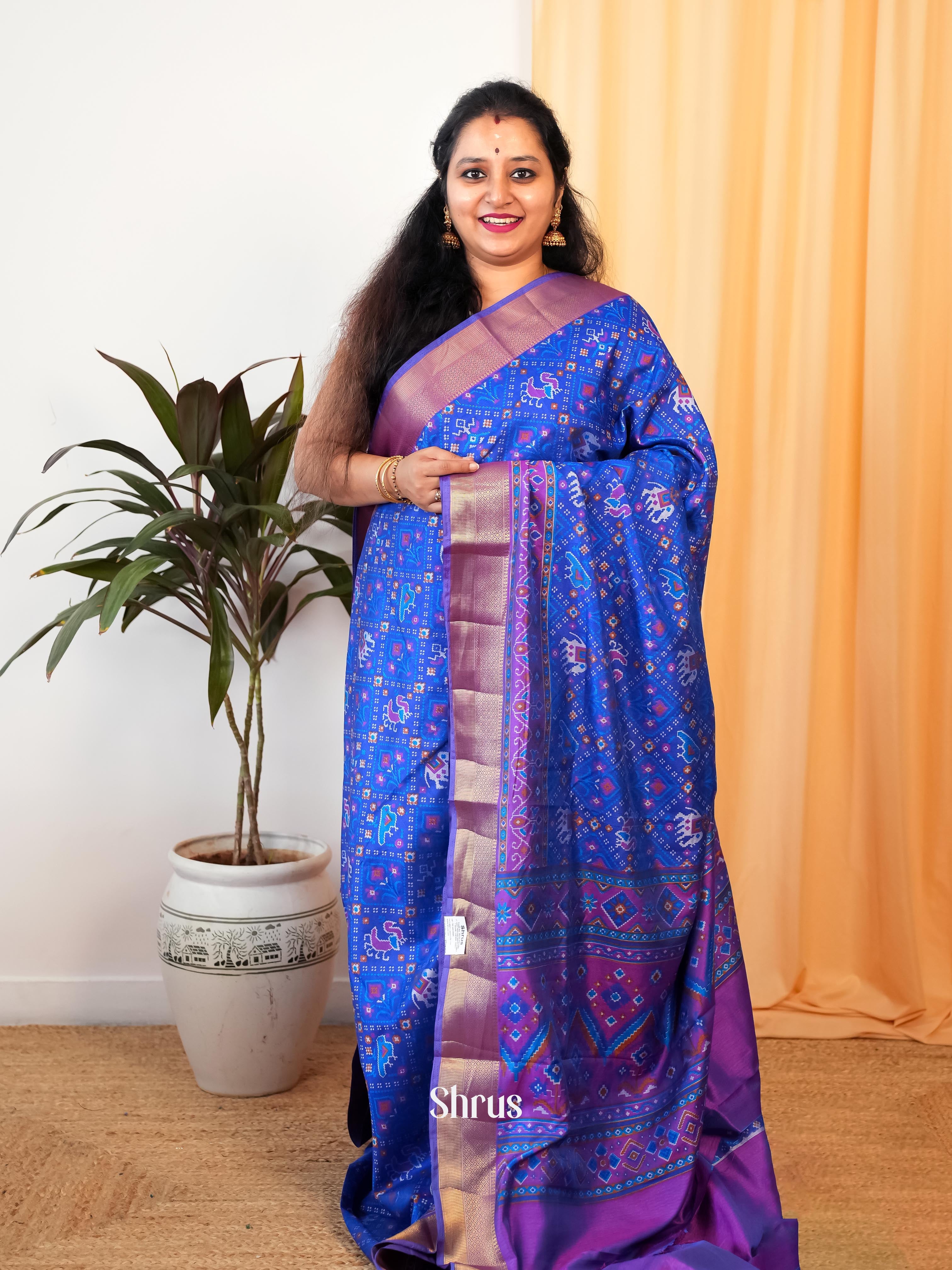 Blue & Purple - Semi Patola Saree - Shop on Shrus.com