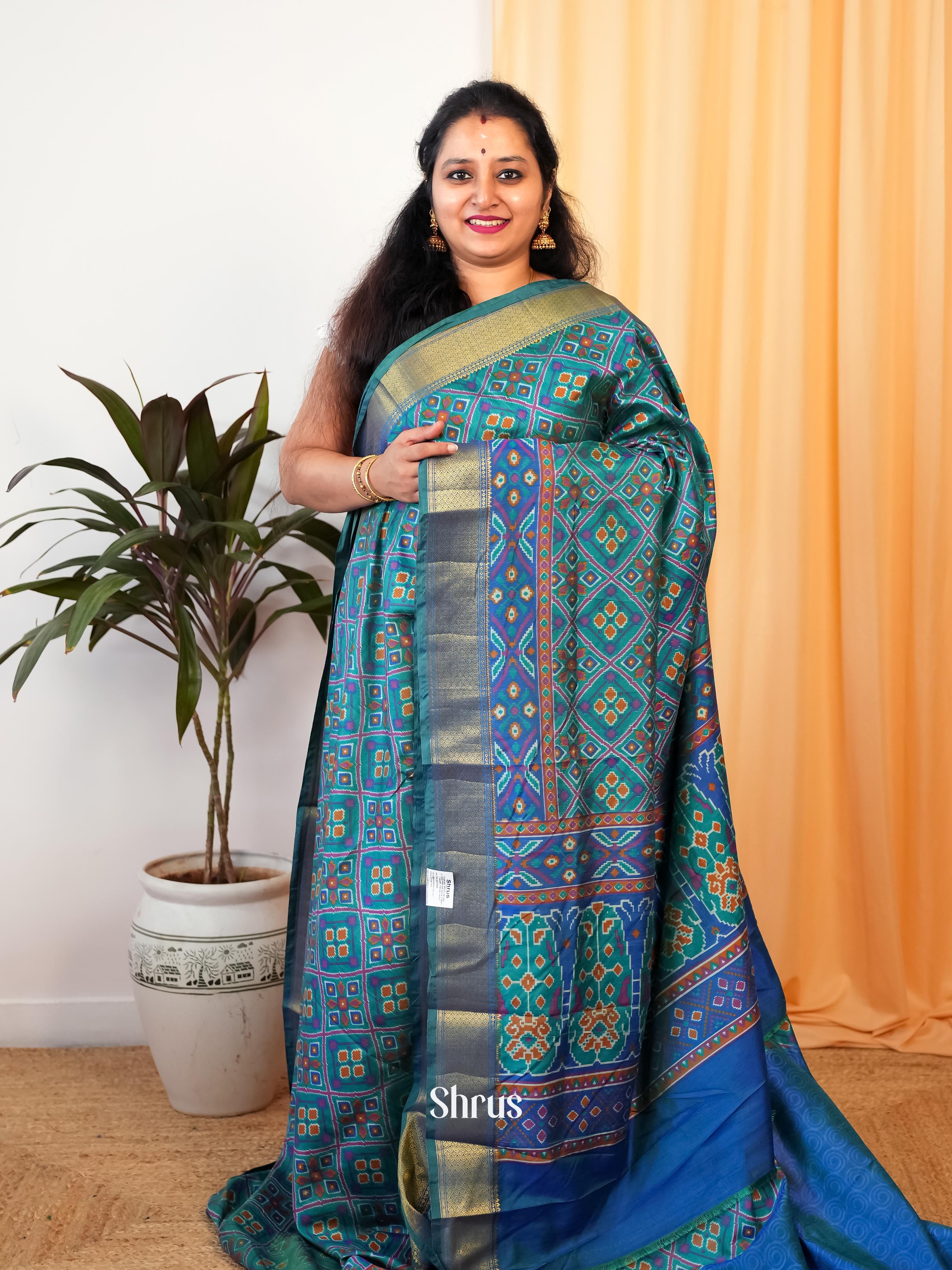 Teal & Blue - Semi Patola Saree - Shop on Shrus.com