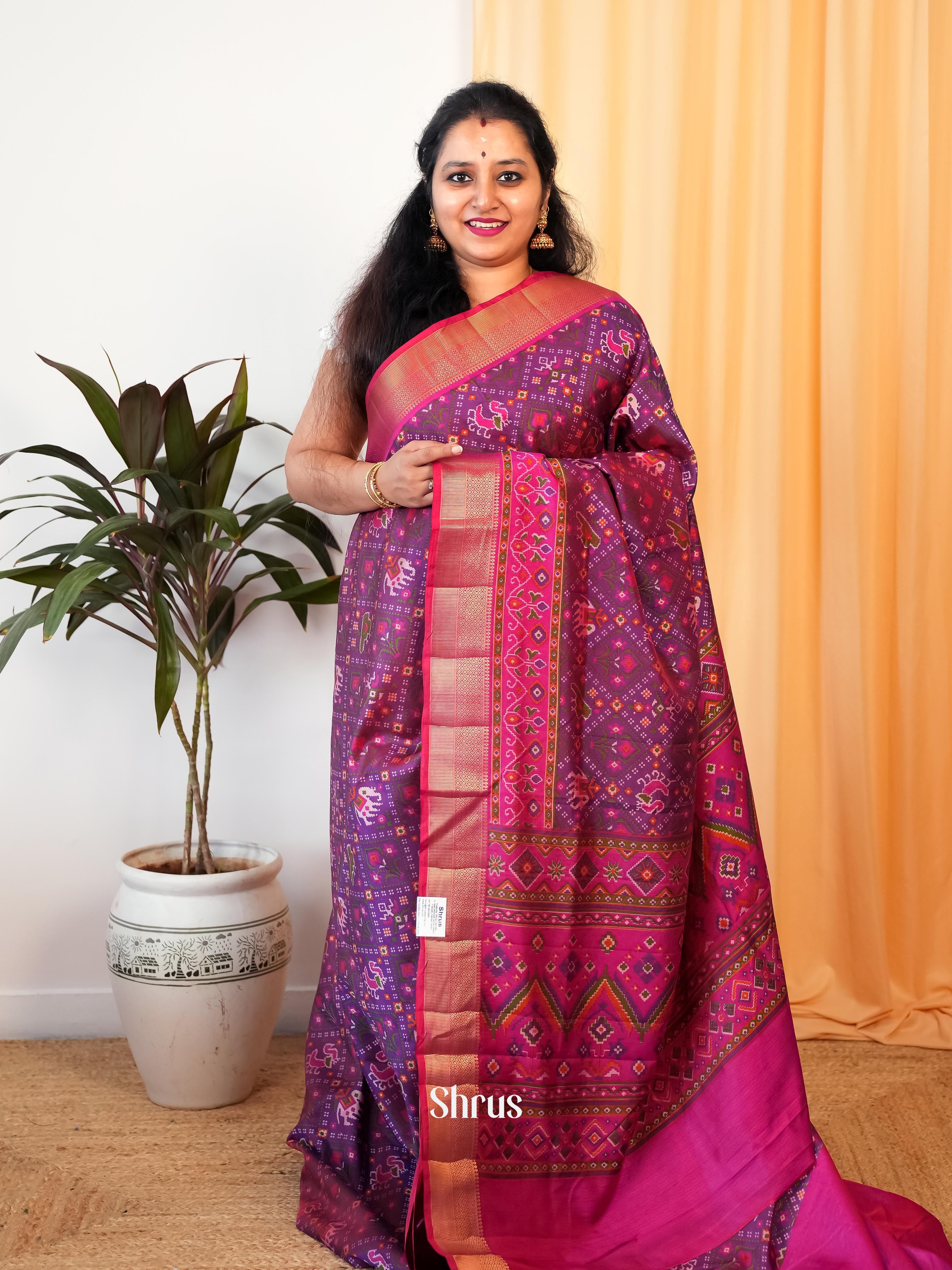 Purple & Pink - Semi Patola Saree - Shop on Shrus.com
