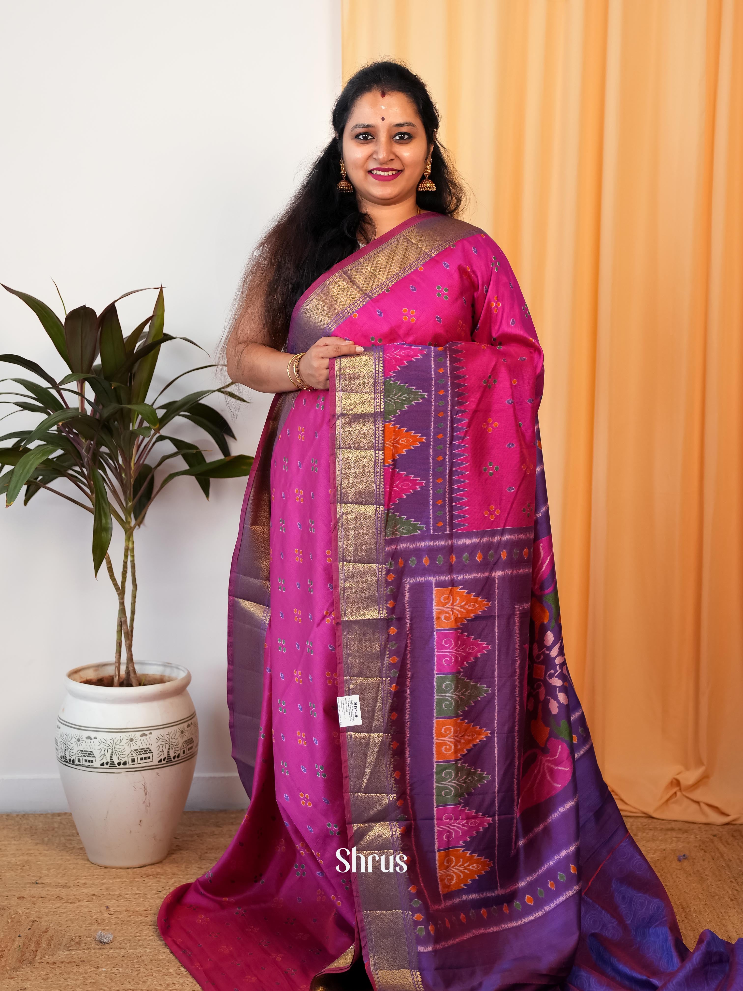 Pink & Purple - Semi Patola Saree - Shop on Shrus.com