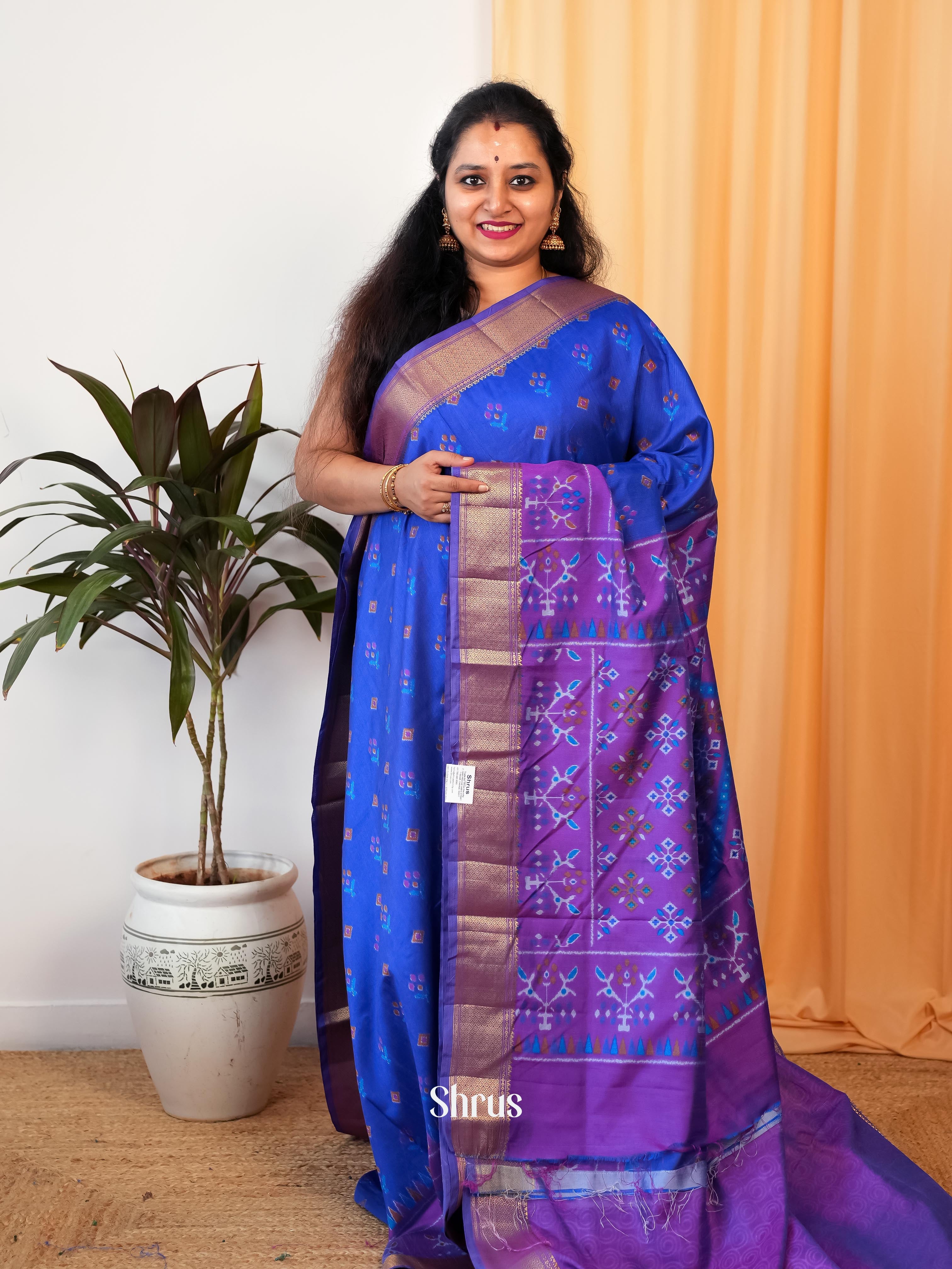 Blue & Purple - Semi Patola Saree - Shop on Shrus.com
