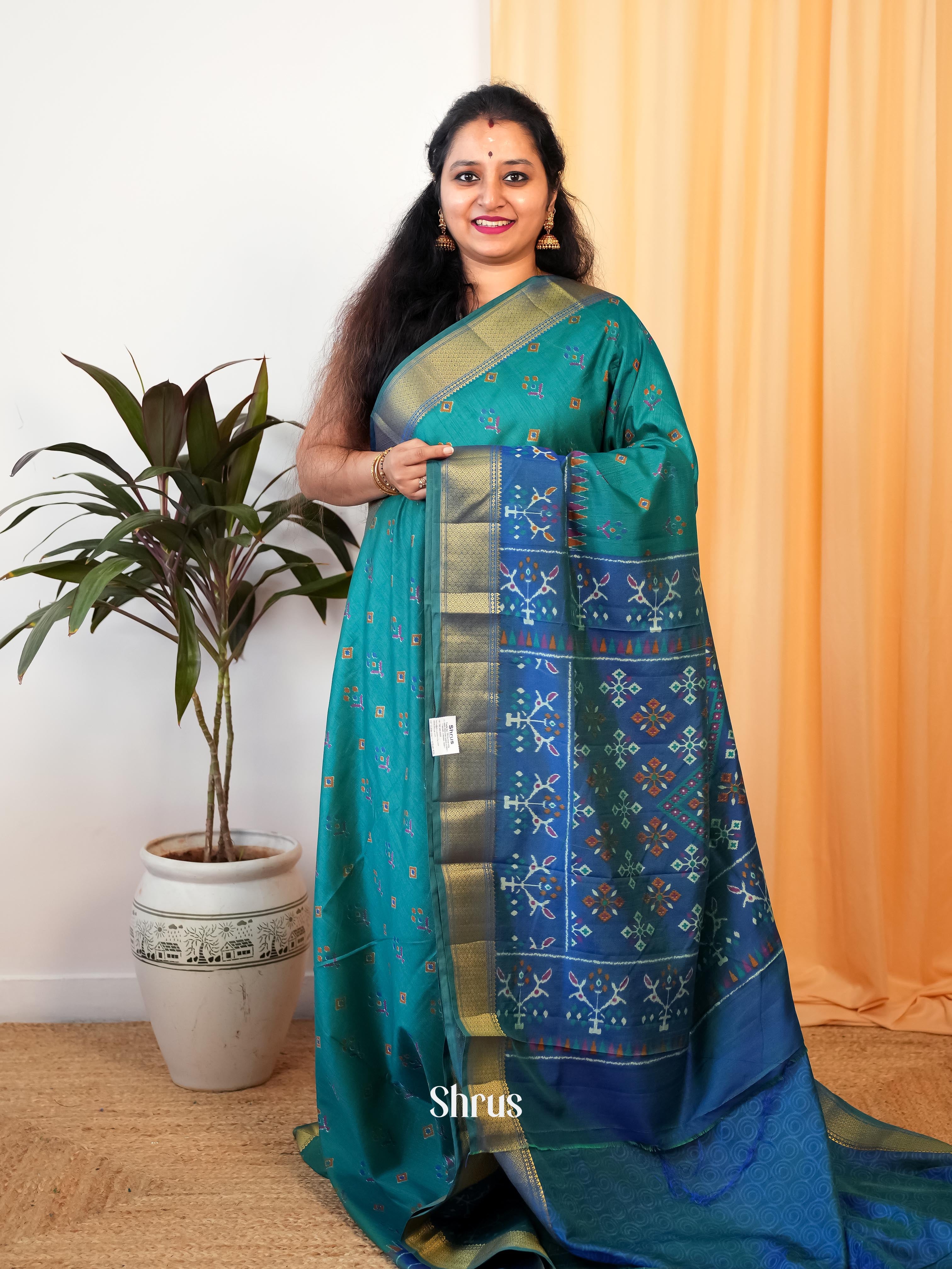 Teal & Blue - Semi Patola Saree - Shop on Shrus.com
