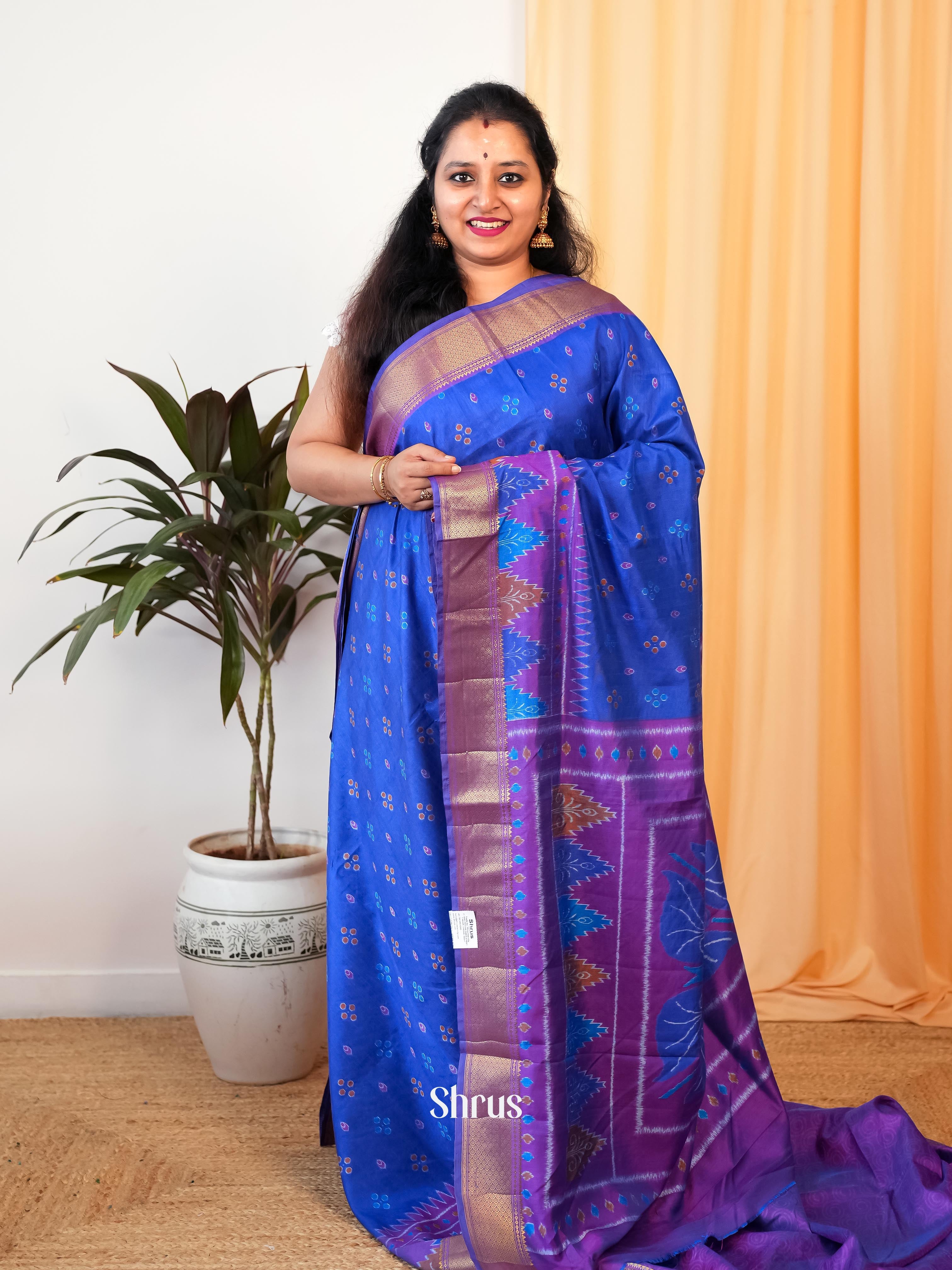 Blue & Purple - Semi Patola Saree - Shop on Shrus.com