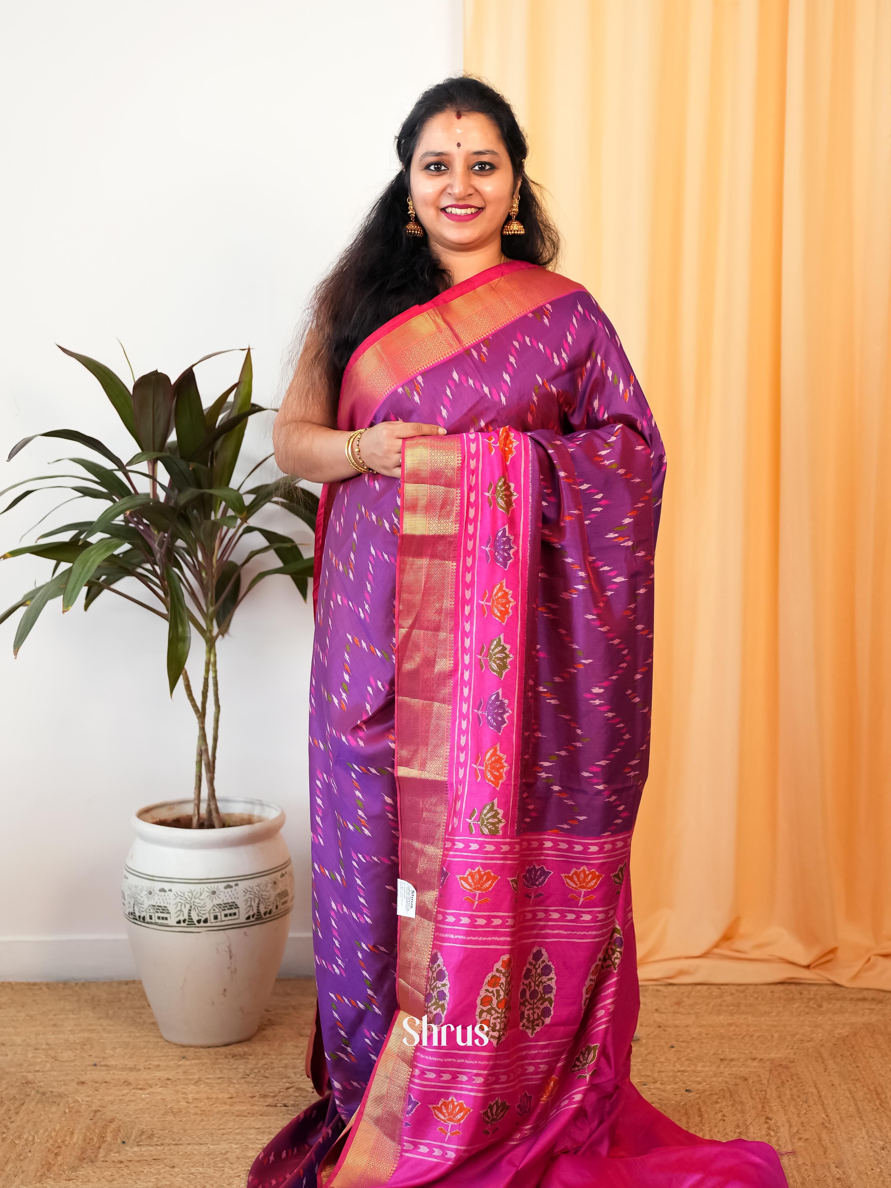 Purple & Pink - Semi Patola Saree - Shop on Shrus.com