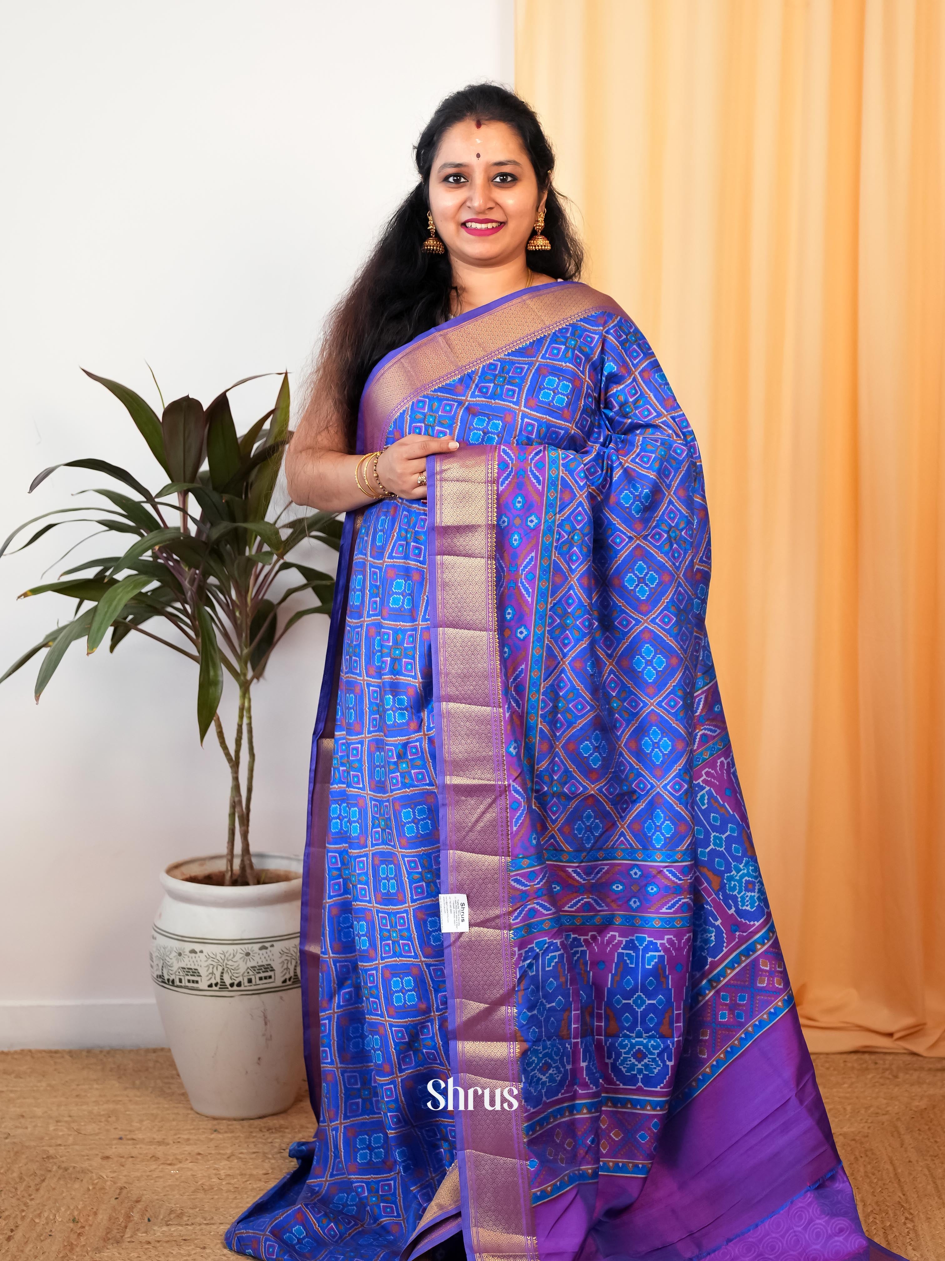 Blue & Purple - Semi Patola Saree - Shop on Shrus.com