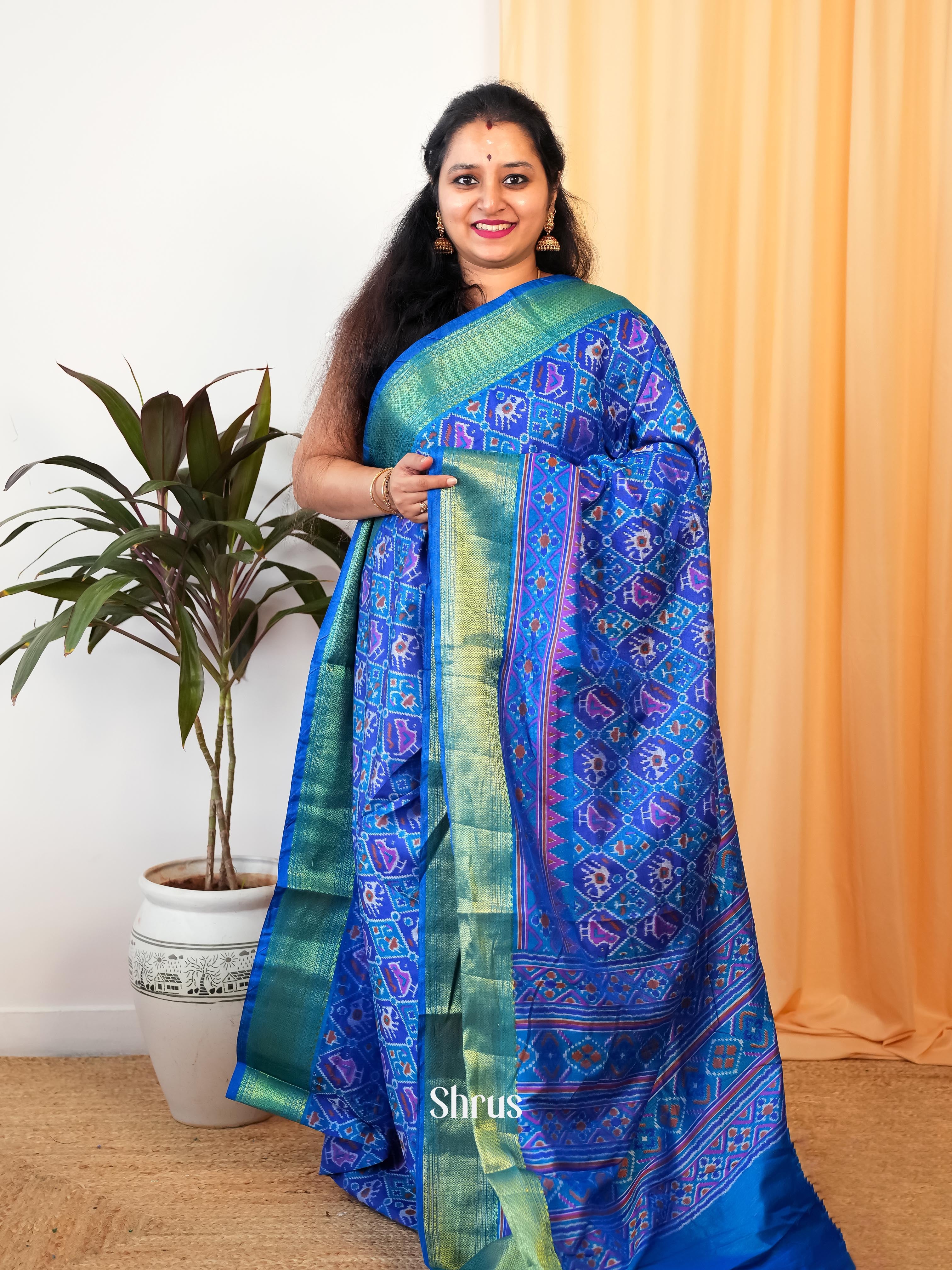 Blue & Purple - Semi Patola Saree - Shop on Shrus.com