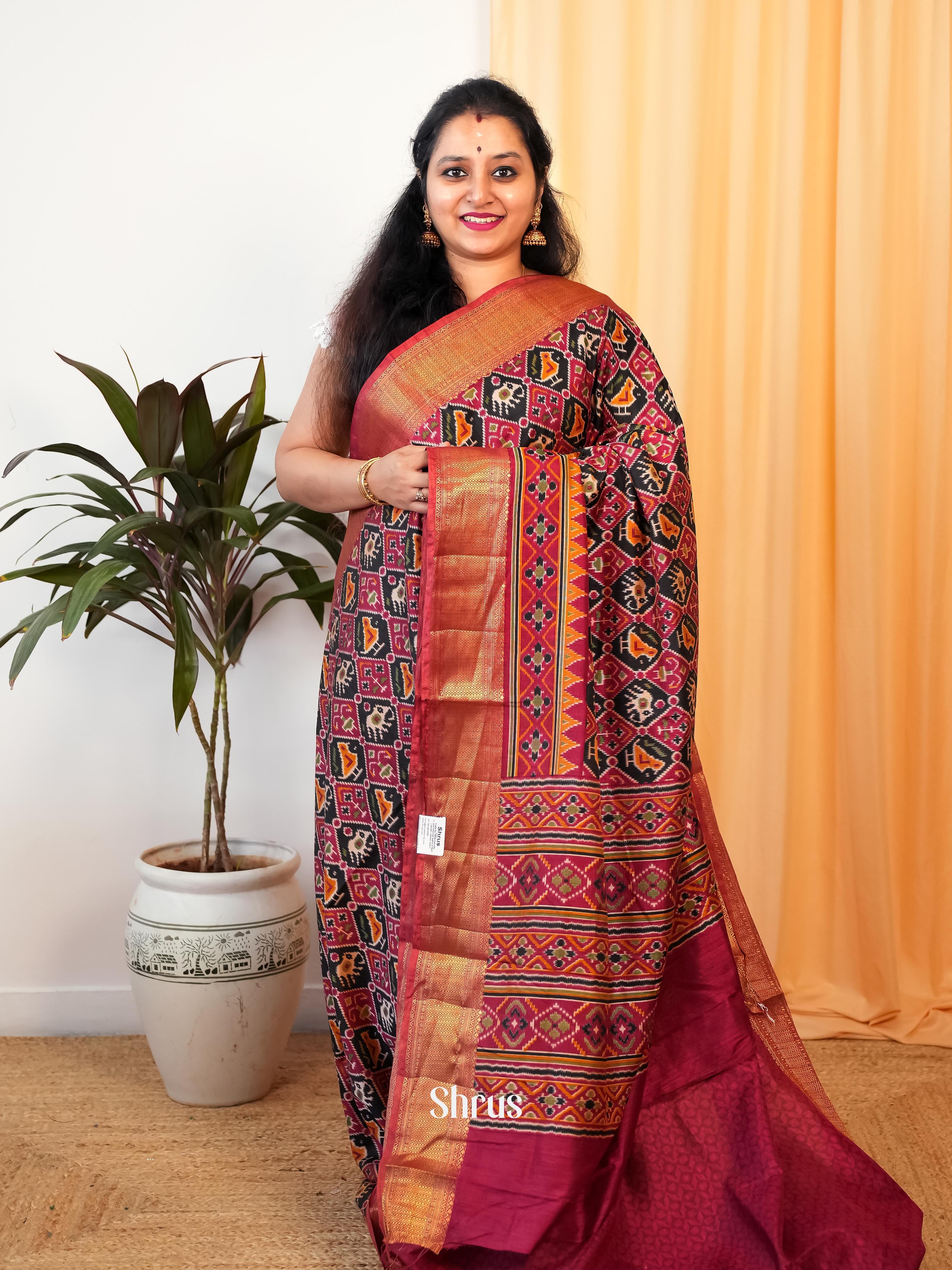 Black & Maroon - Semi Patola Saree - Shop on Shrus.com