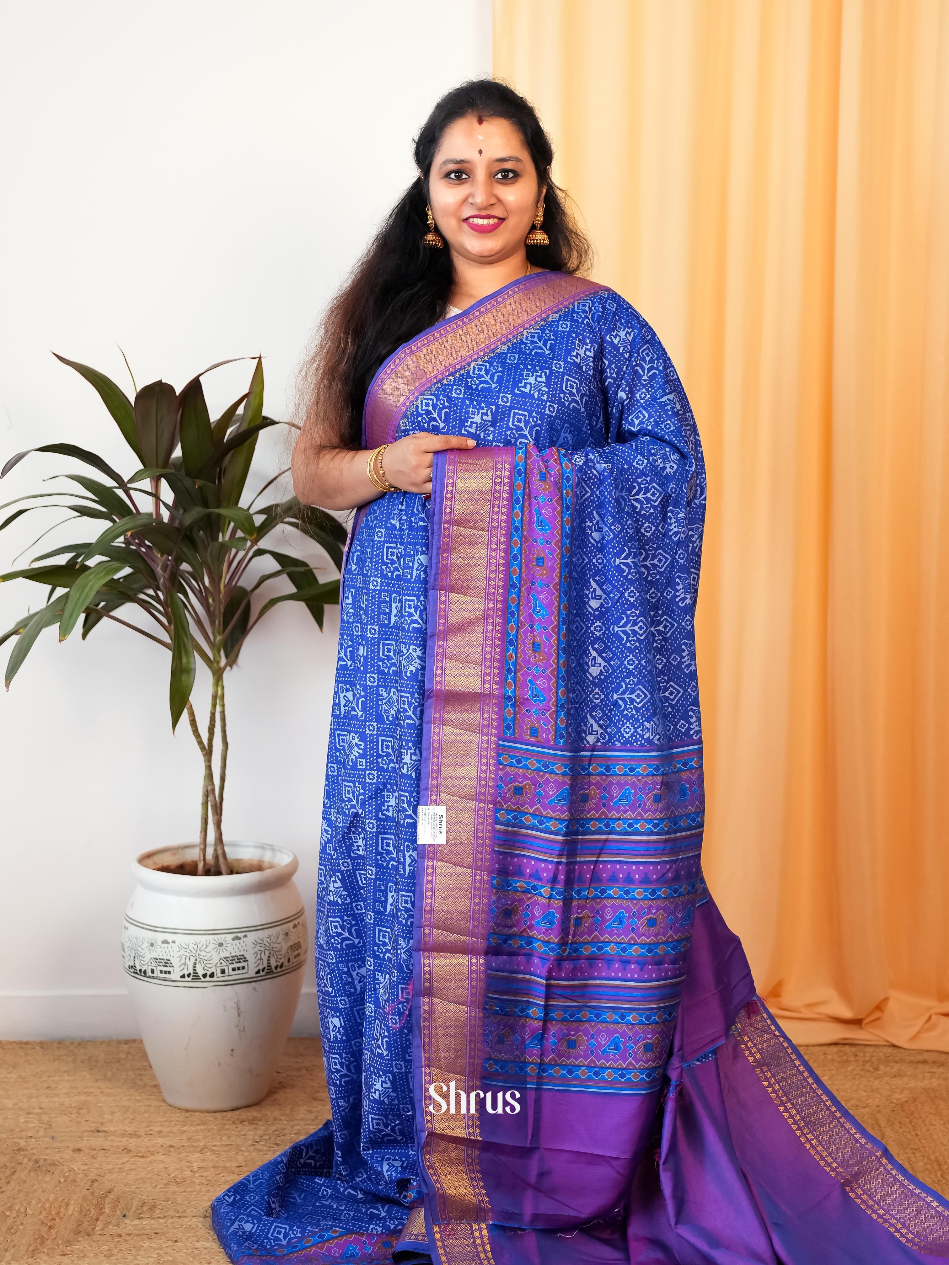 Blue & Purple- Semi Patola Saree - Shop on Shrus.com