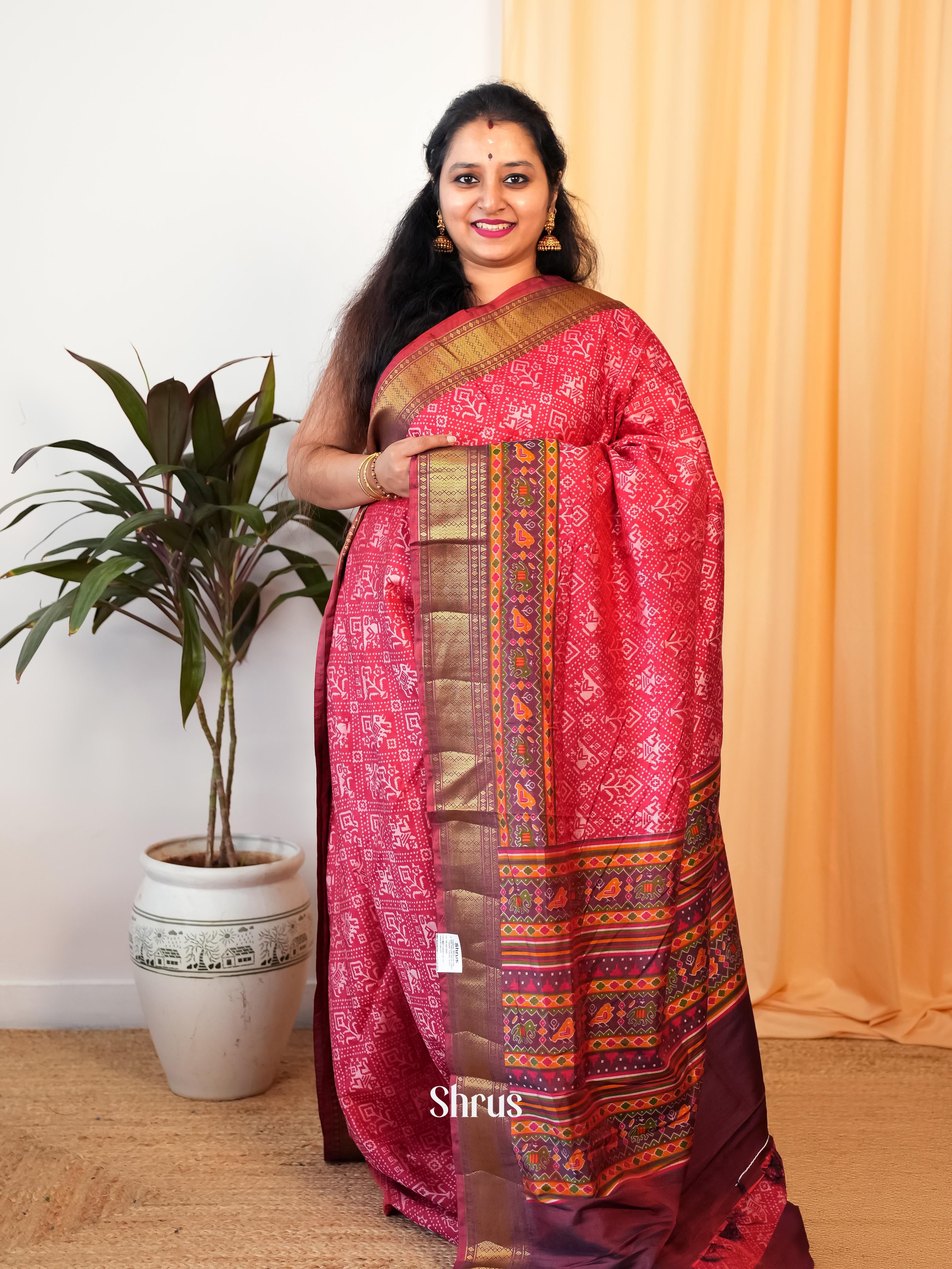 Red & Maroon - Semi Patola Saree - Shop on Shrus.com