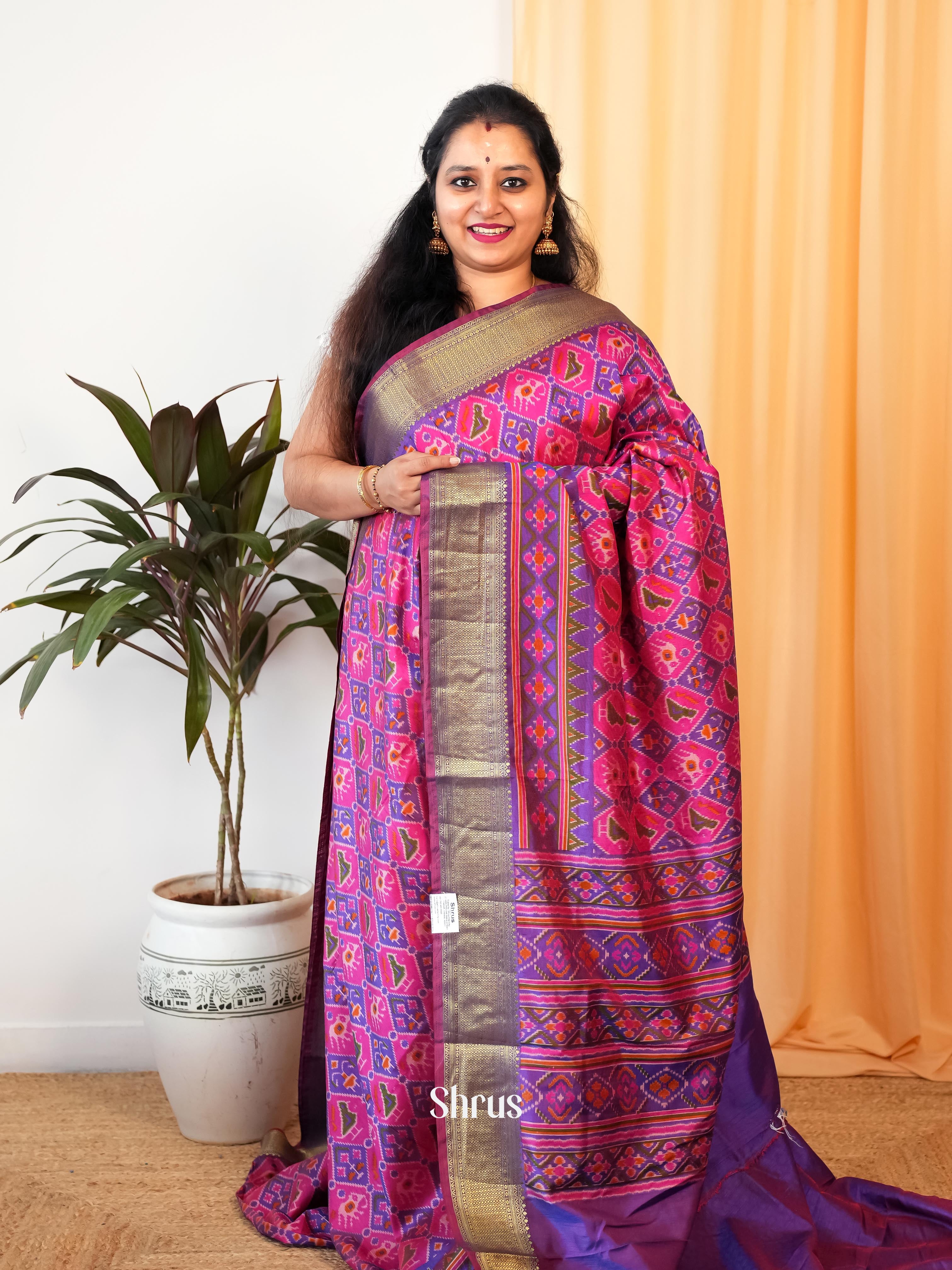 Pink & Purple - Semi Patola Saree - Shop on Shrus.com