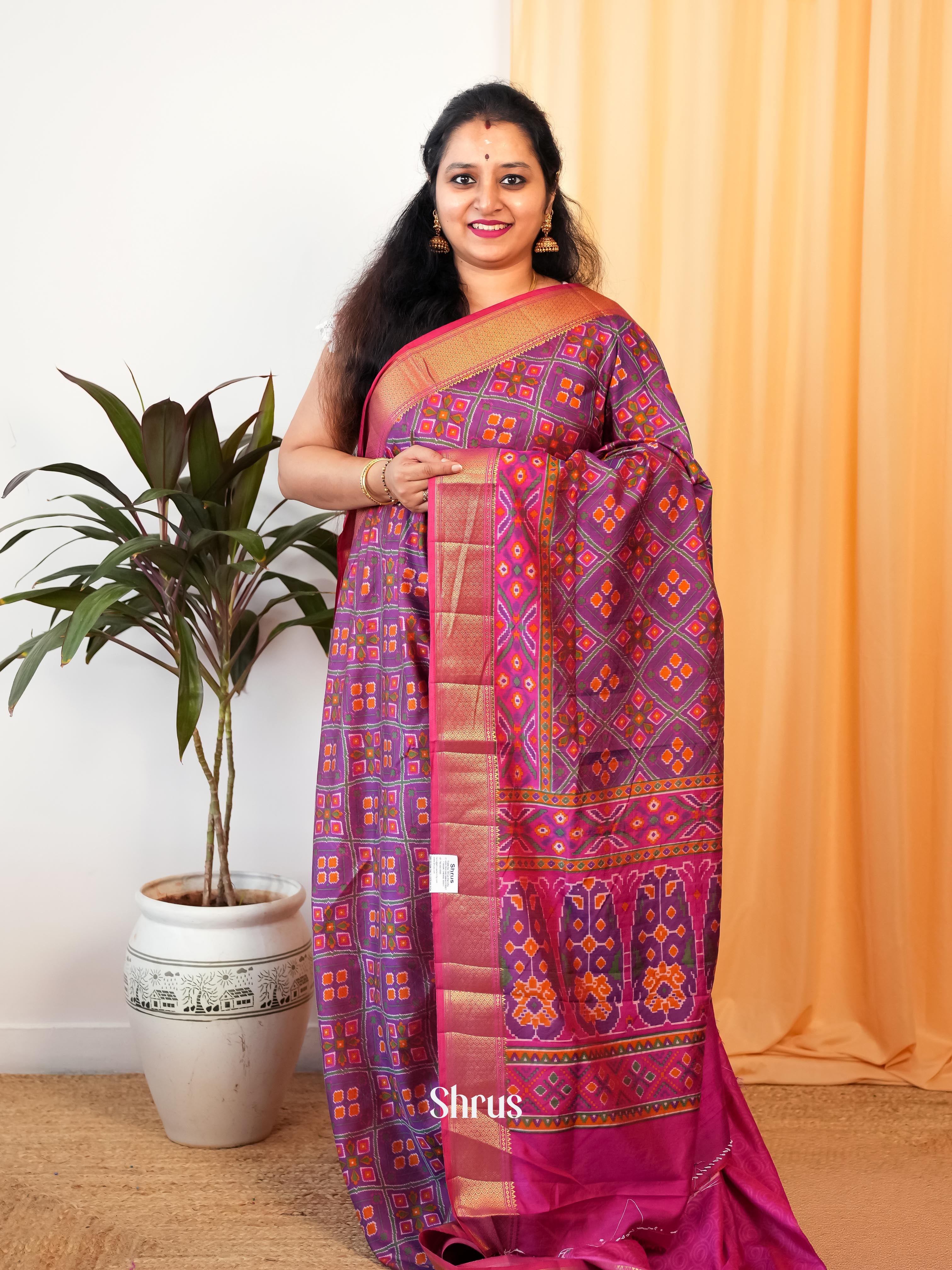 Purple & Pink - Semi Patola Saree - Shop on Shrus.com