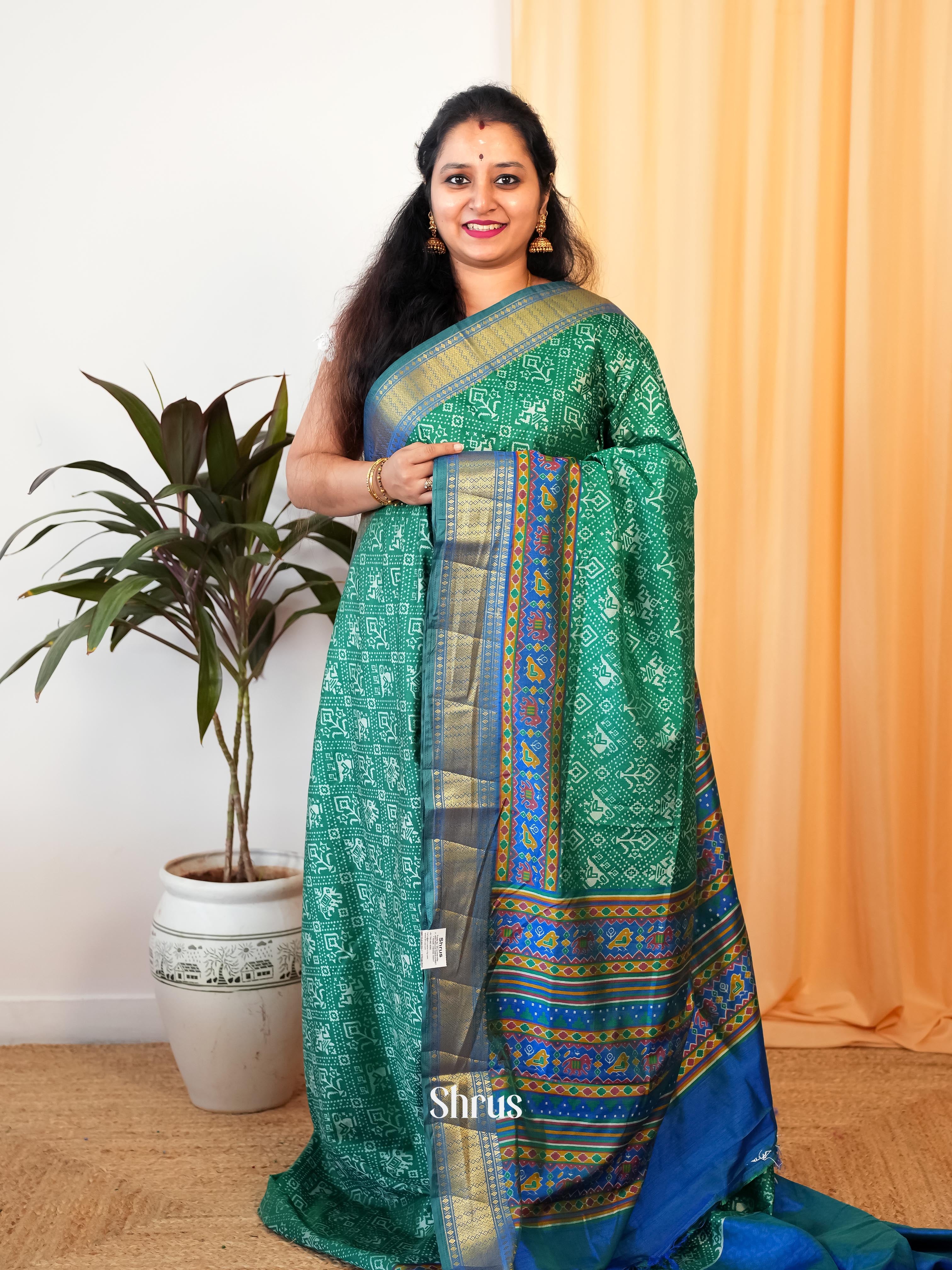 Green & Blue - Semi Patola Saree - Shop on Shrus.com