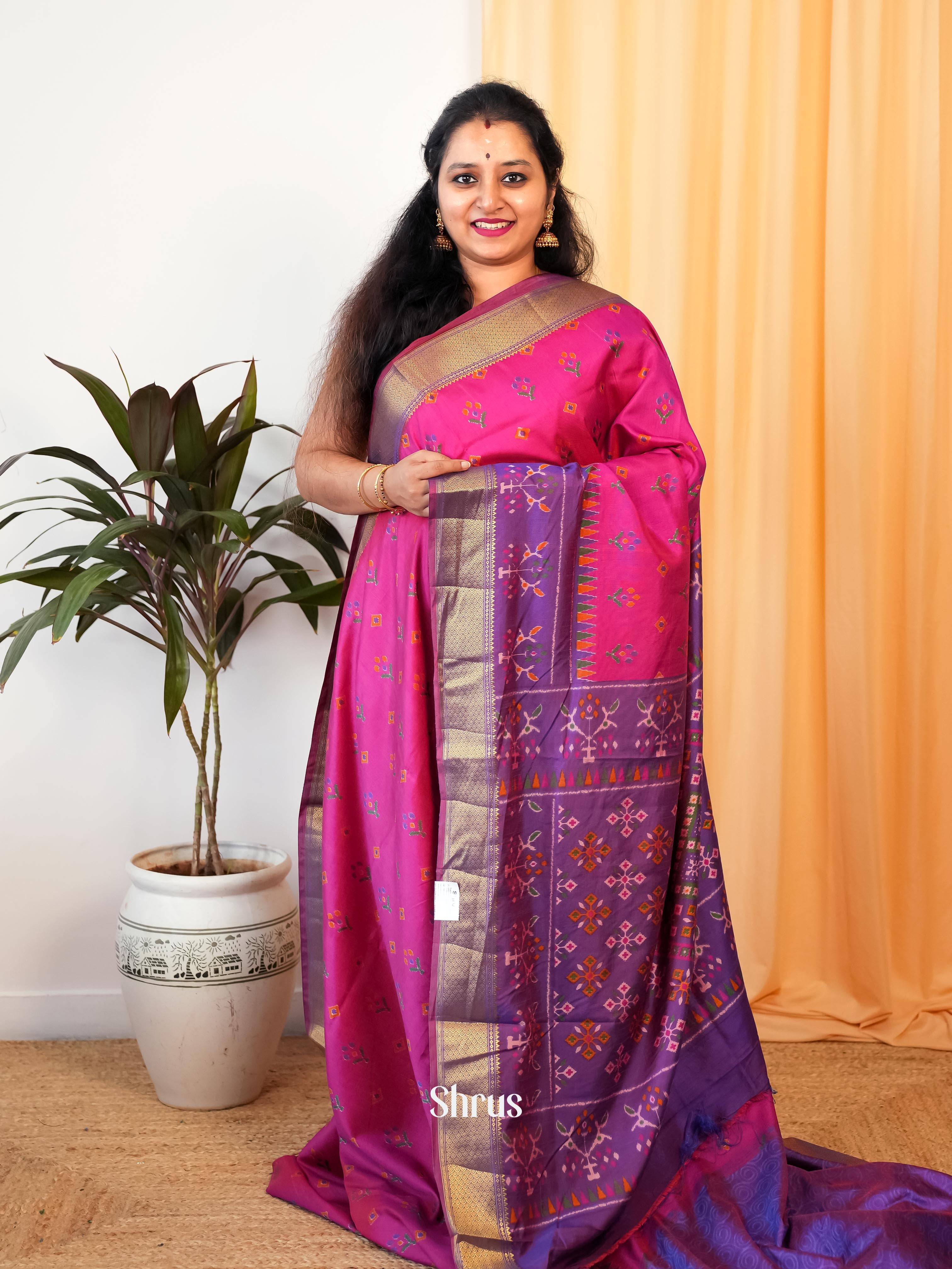 Pink & Purple- Semi Patola Saree - Shop on Shrus.com