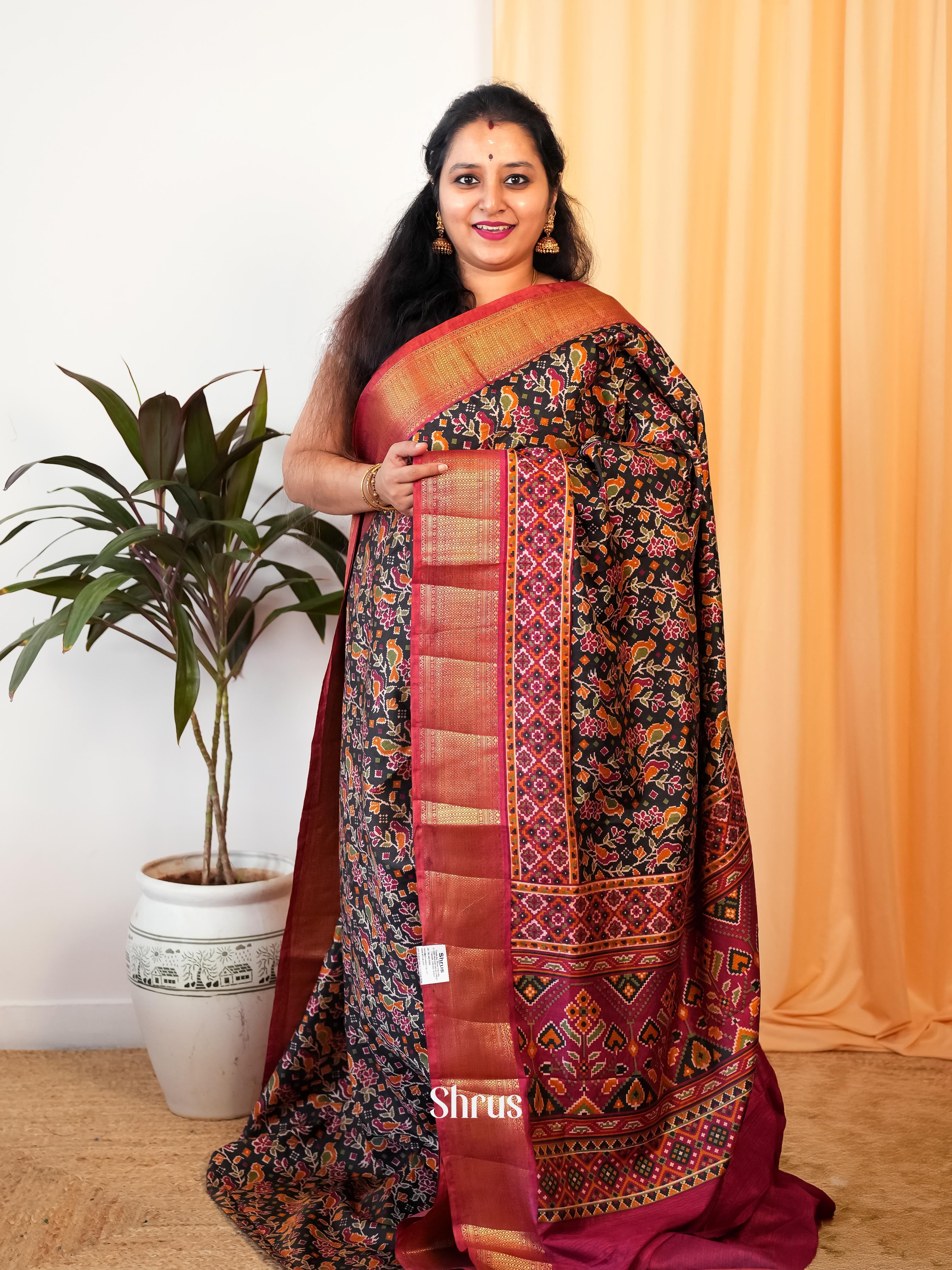 Black & Maroon - Semi Patola Saree - Shop on Shrus.com