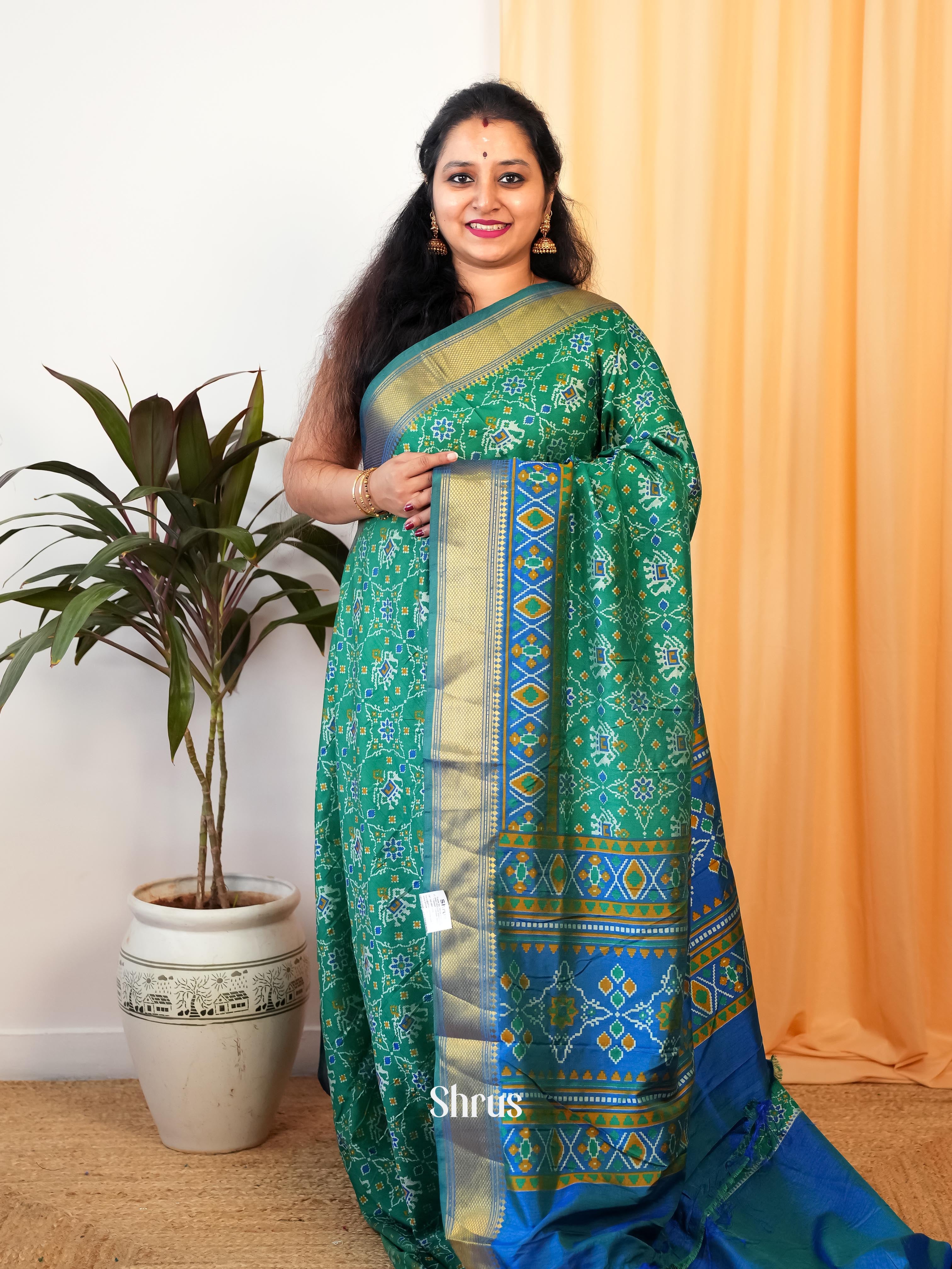 Green & Blue - Semi Patola Saree - Shop on Shrus.com