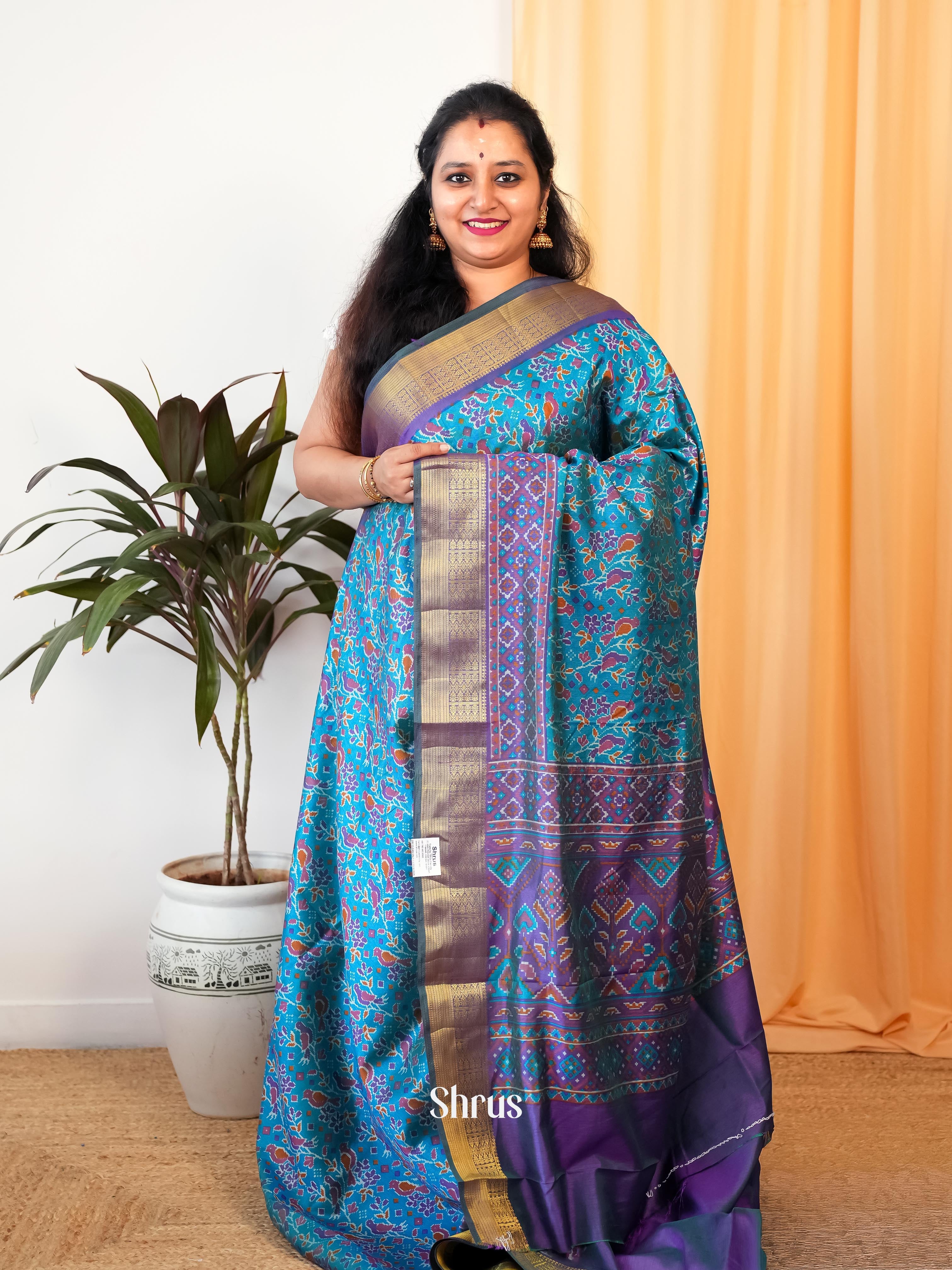 Blue & Purple - Semi Patola Saree - Shop on Shrus.com