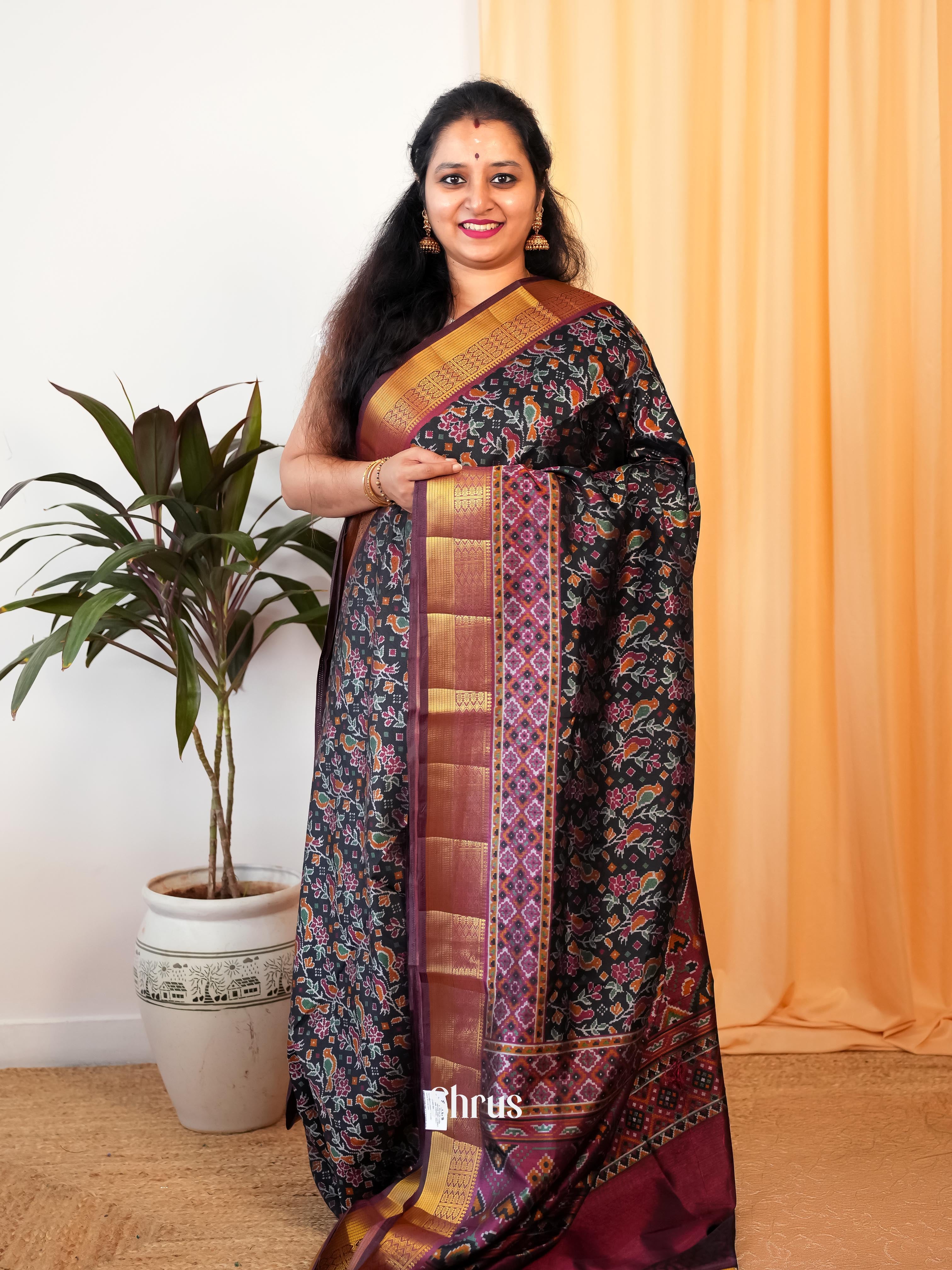 Black & Maroon - Semi Patola Saree - Shop on Shrus.com