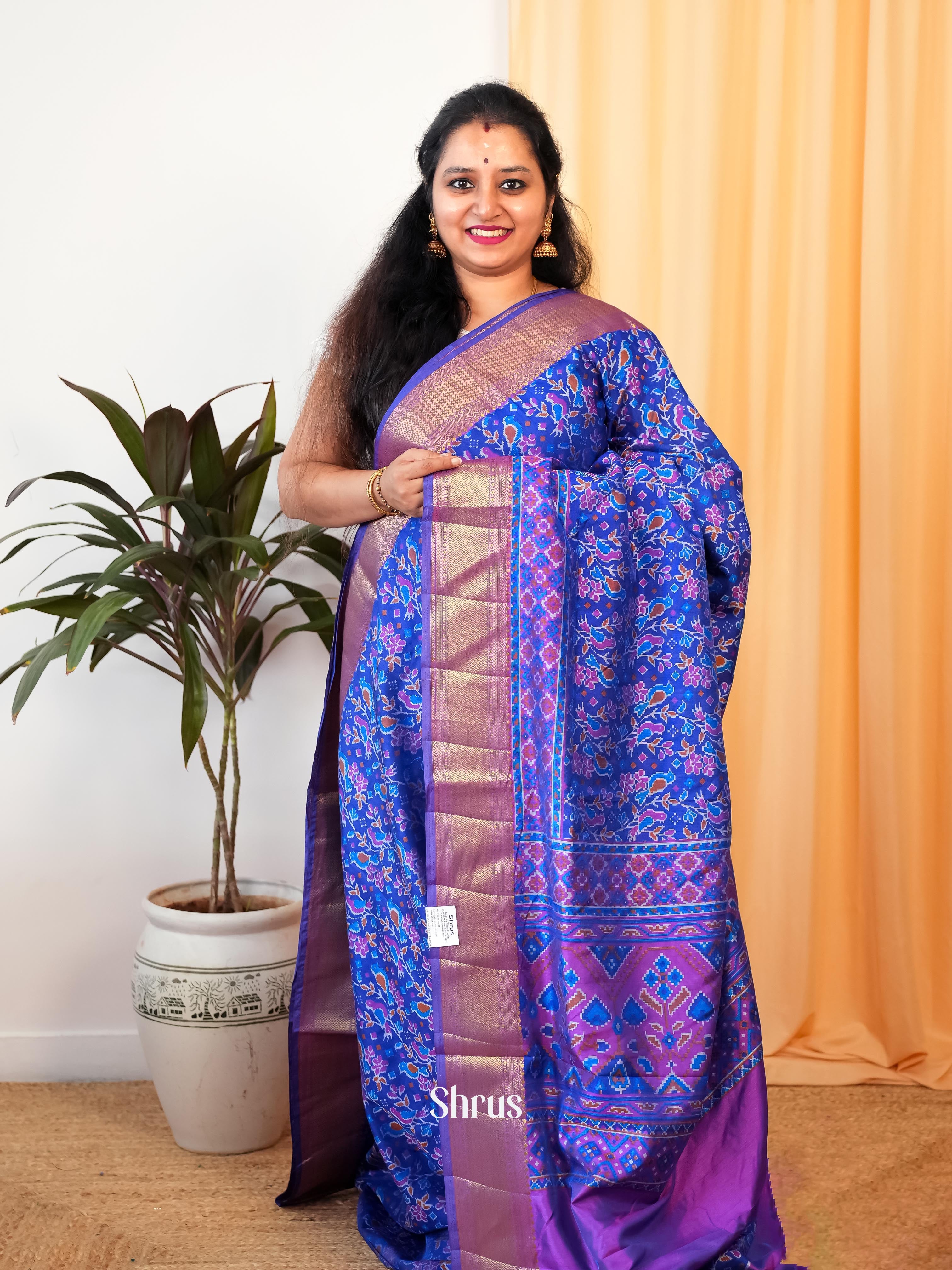 Blue & Purple - Semi Patola Saree - Shop on Shrus.com