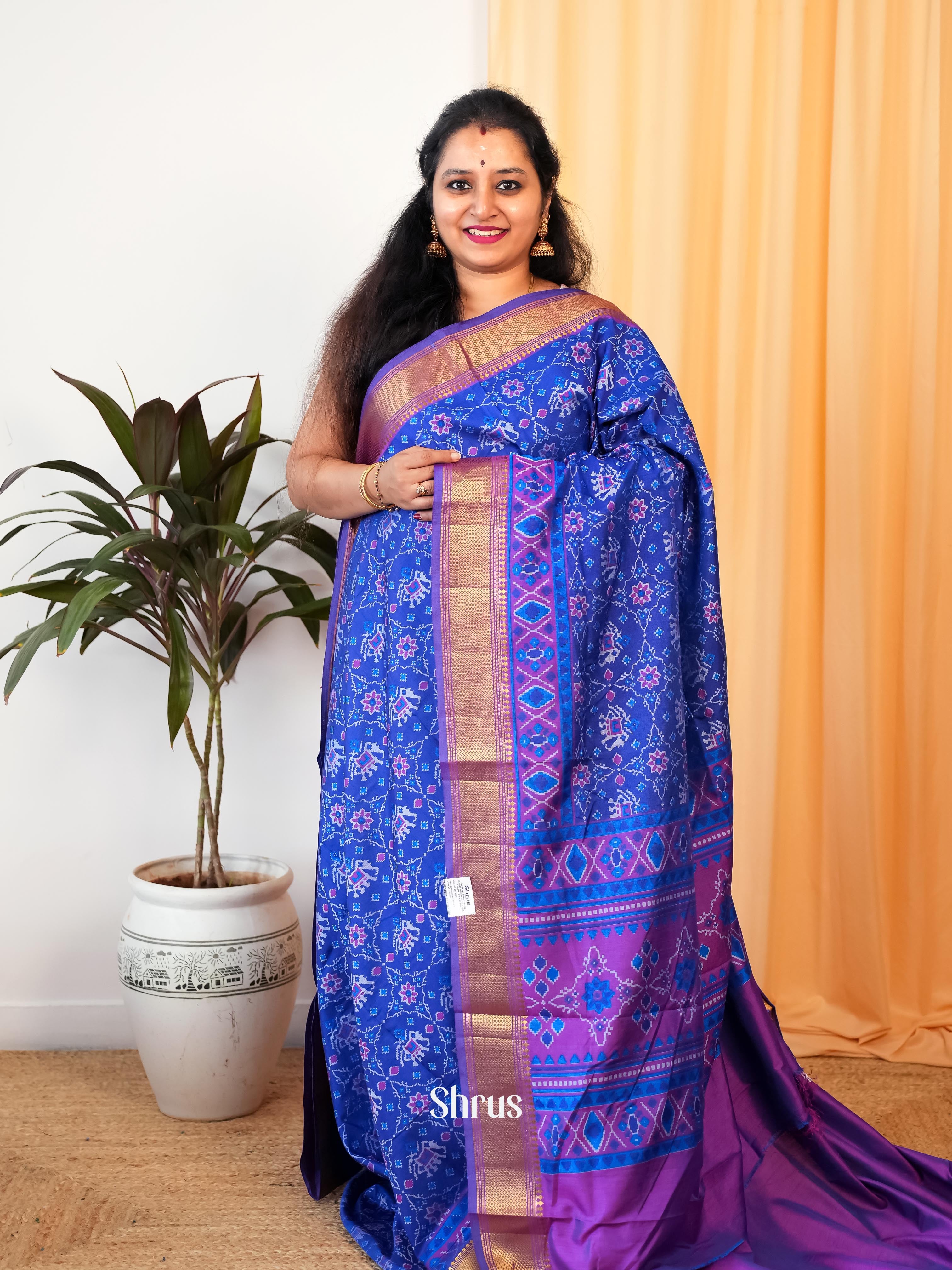 Blue & Purple - Semi Patola Saree - Shop on Shrus.com