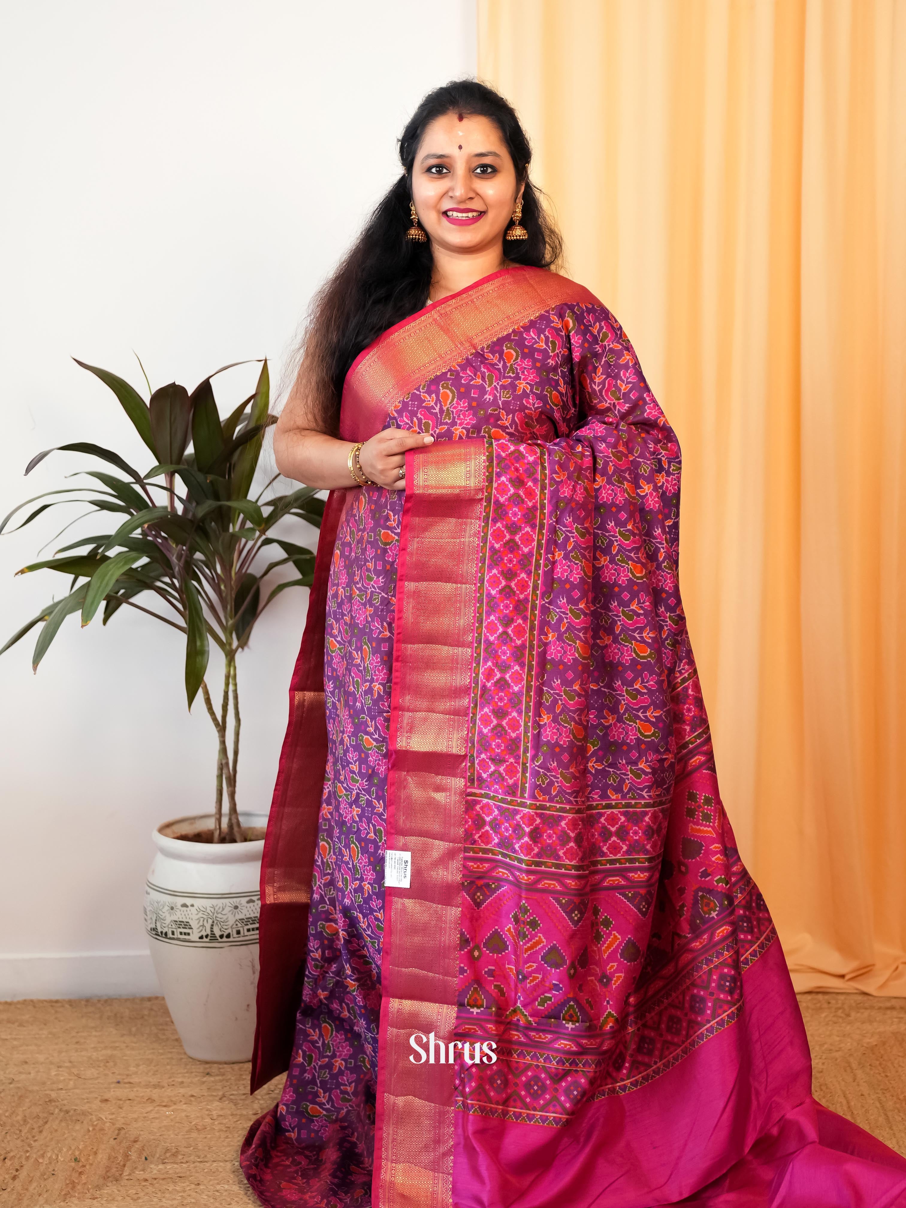 Purple & Pink - Semi Patola Saree - Shop on Shrus.com