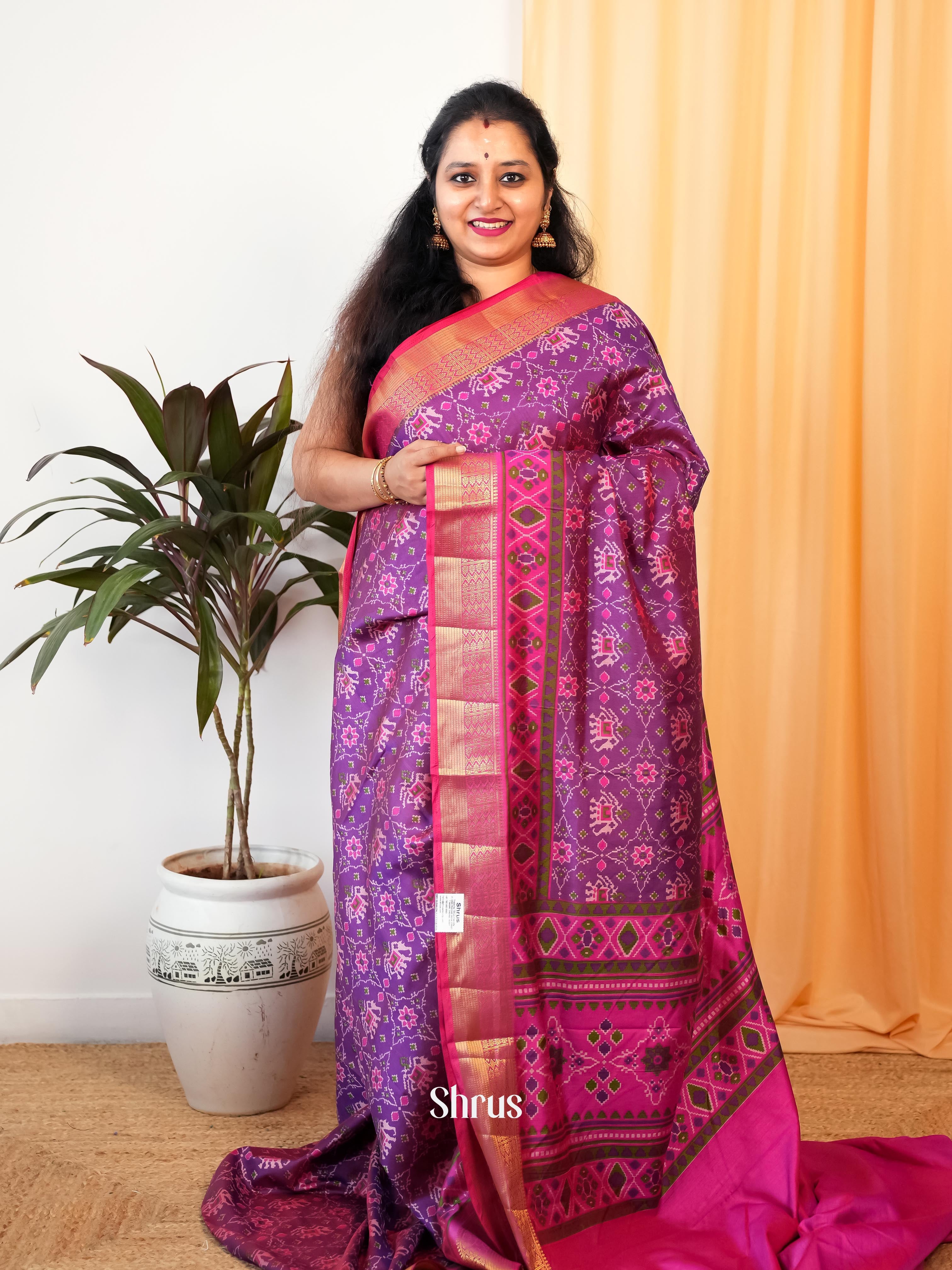 Purple & Pink - Semi Patola Saree - Shop on Shrus.com