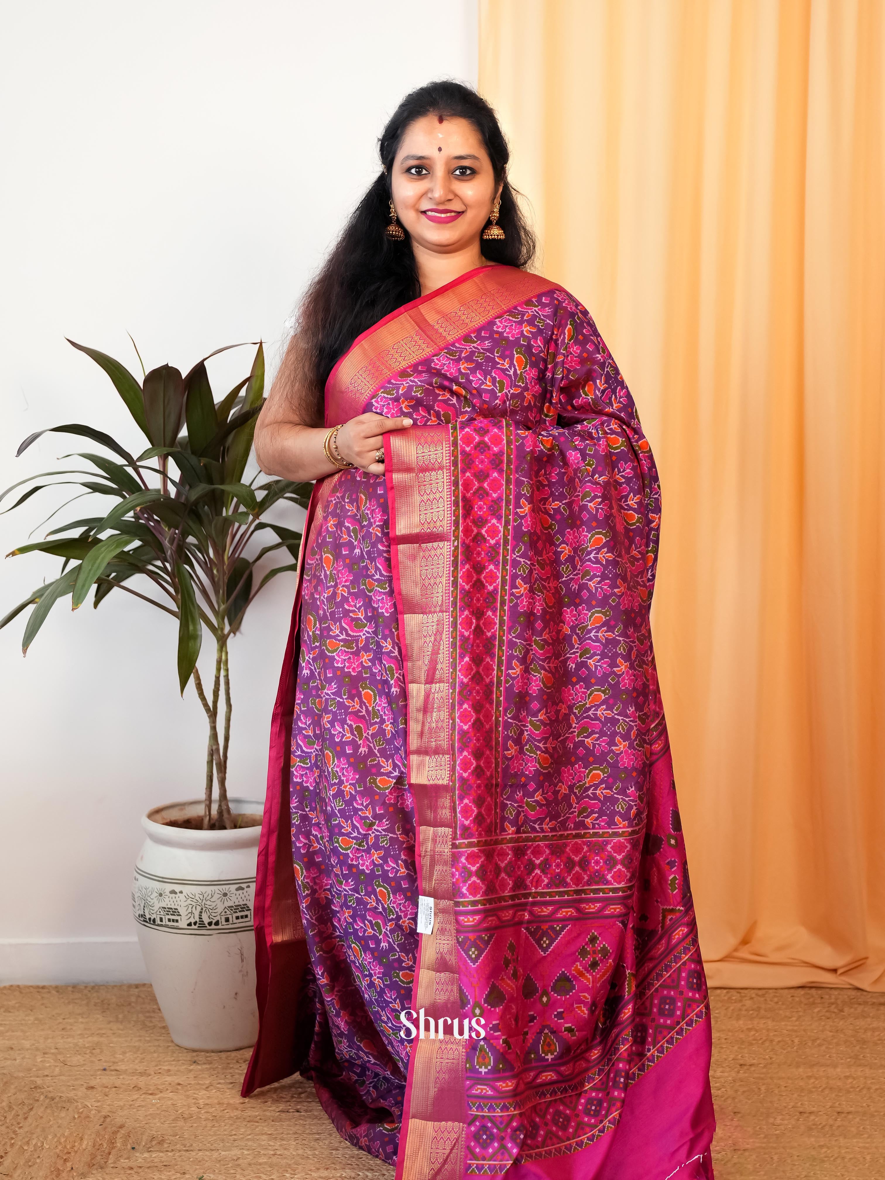 Purple & Pink - Semi Patola Saree - Shop on Shrus.com