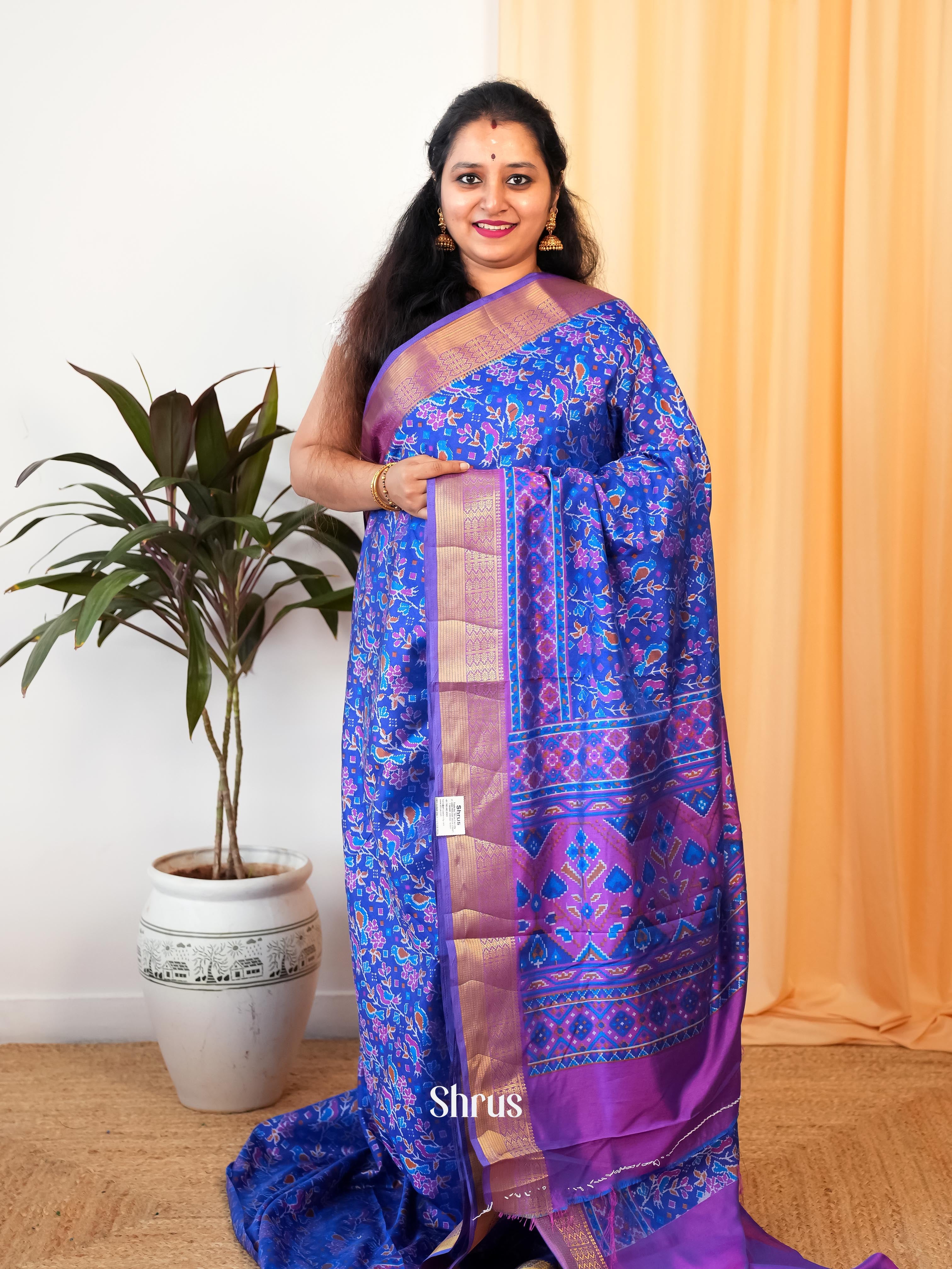 Blue & Purple- Semi Patola Saree - Shop on Shrus.com