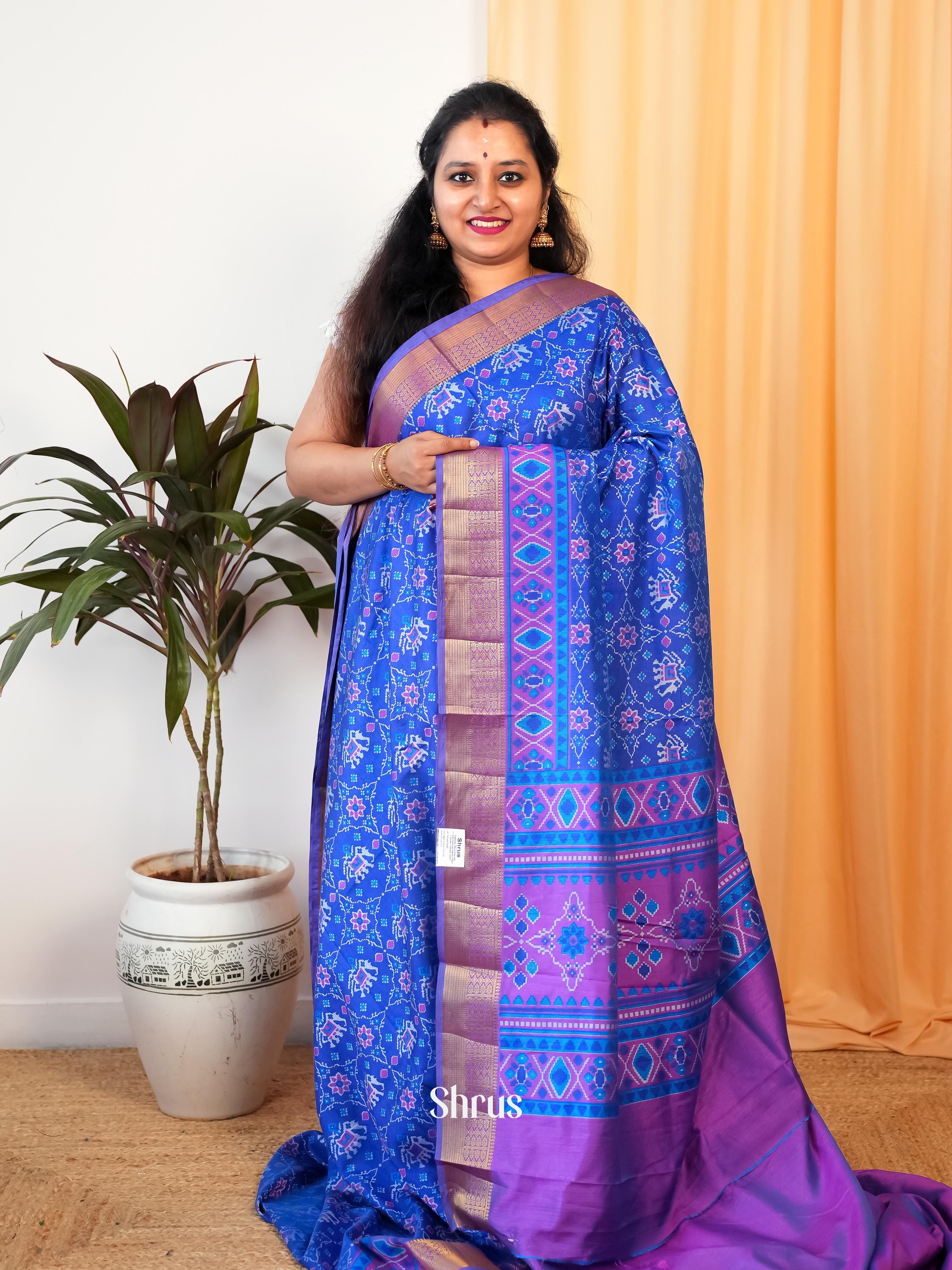 Blue & Purple- Semi Patola Saree - Shop on Shrus.com