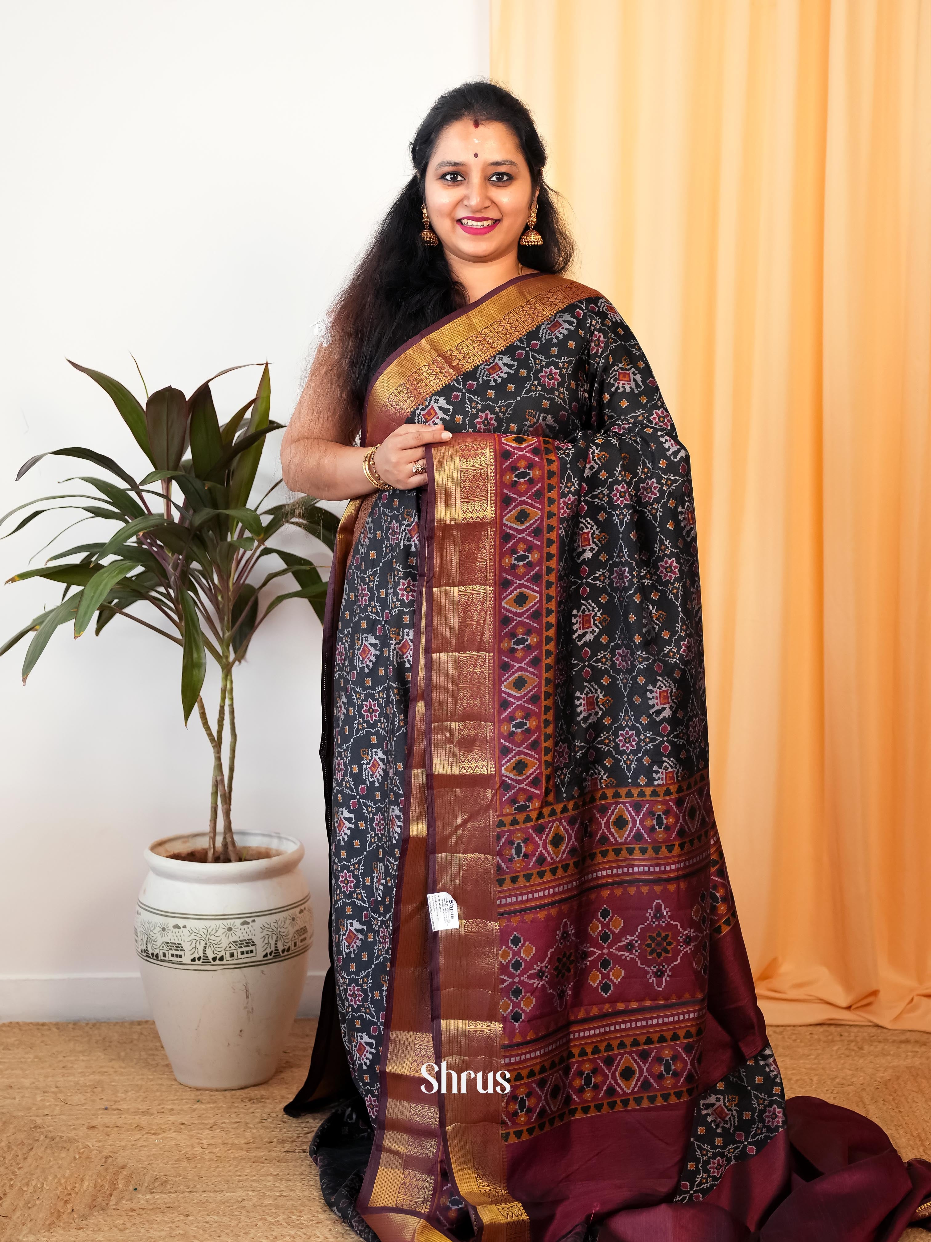 Black & Maroon - Semi Patola Saree - Shop on Shrus.com