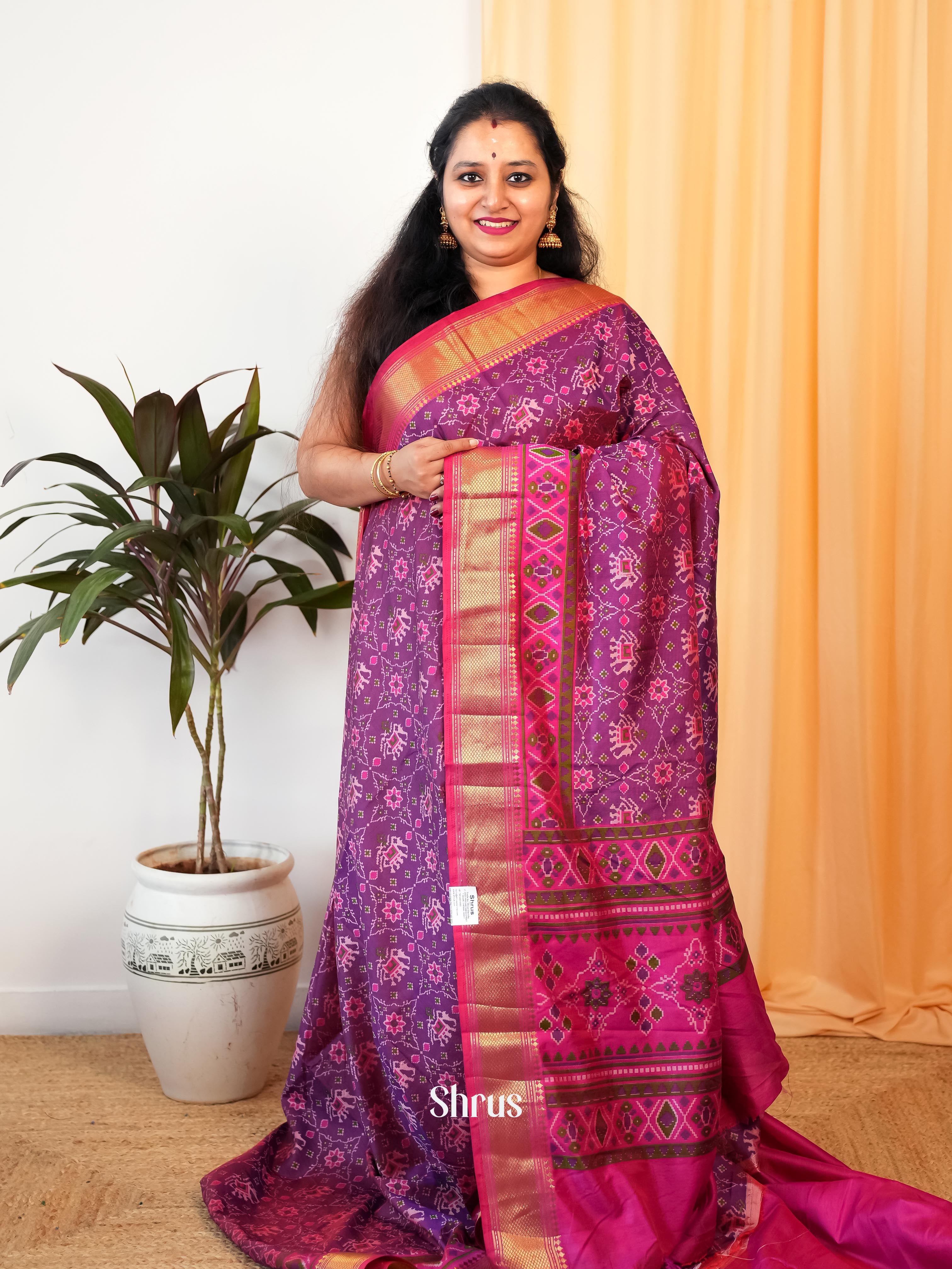 Purple & Pink - Semi Patola Saree - Shop on Shrus.com