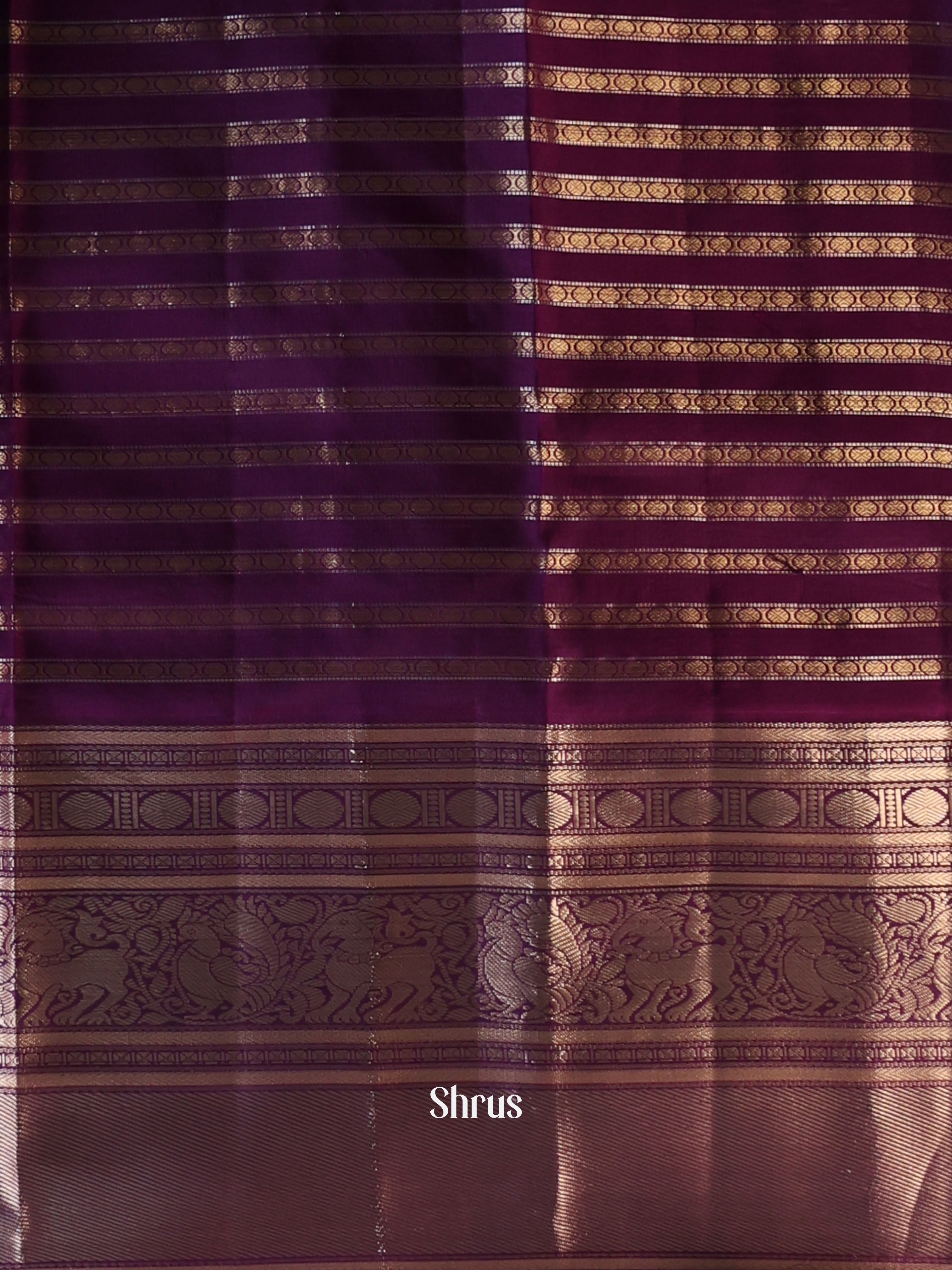 Teal and Purple Pure Kanchipuram silk Saree Adorned With Beautiful Zari Woven Stripes-2
