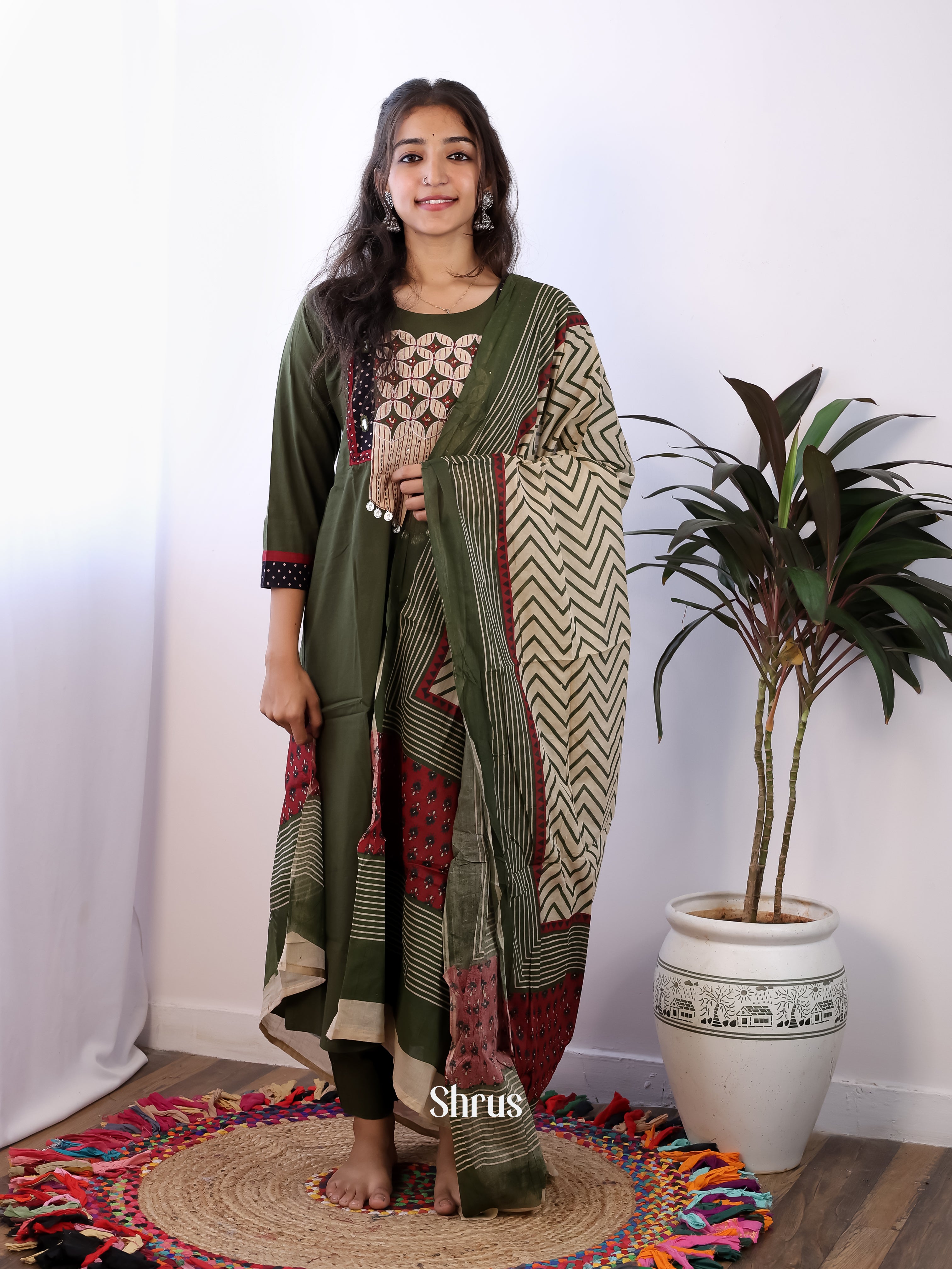 Green & Cream-3pc Readymade Suits - Shop on Shrus.com